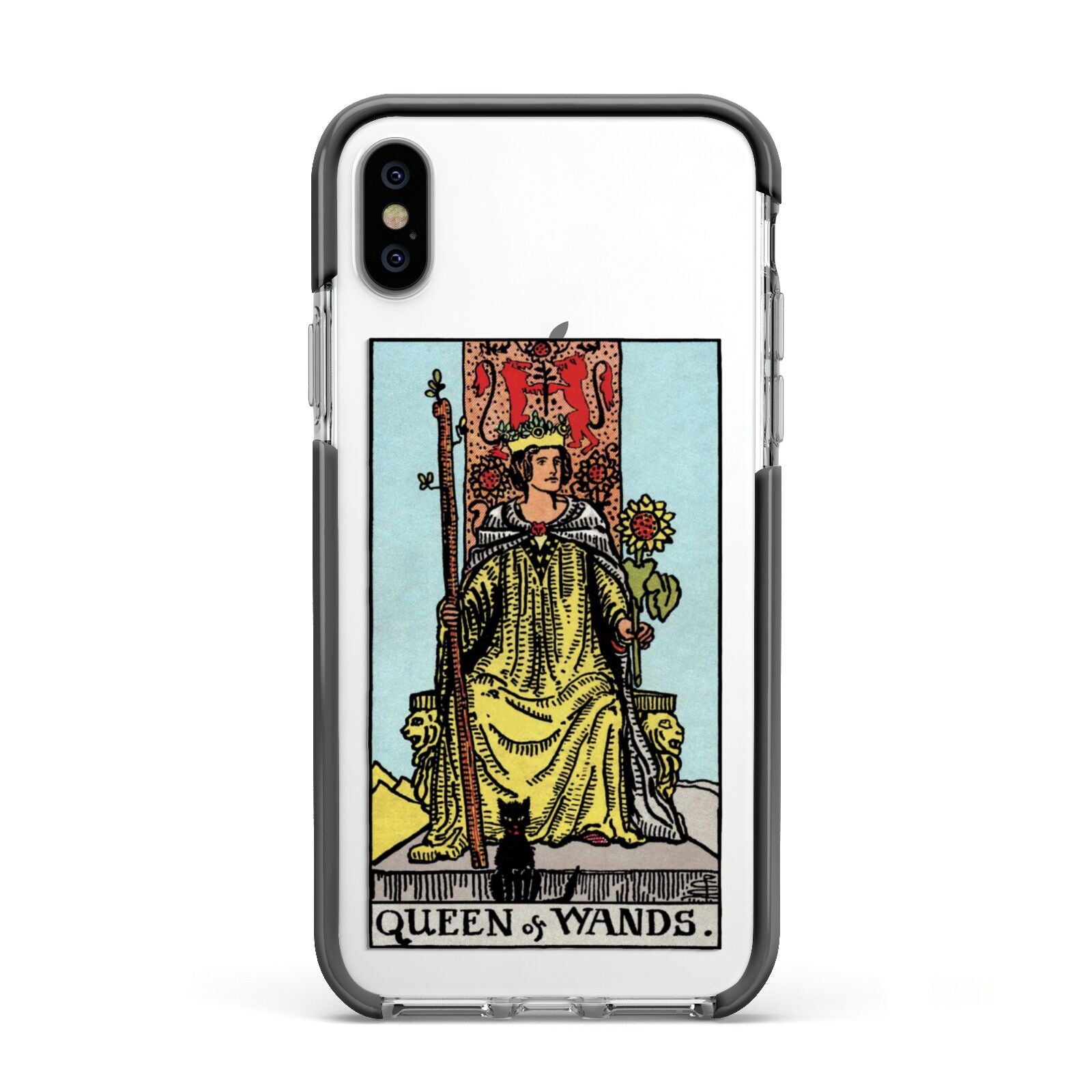 Queen of Wands Tarot Card Apple iPhone Xs Impact Case Black Edge on Silver Phone