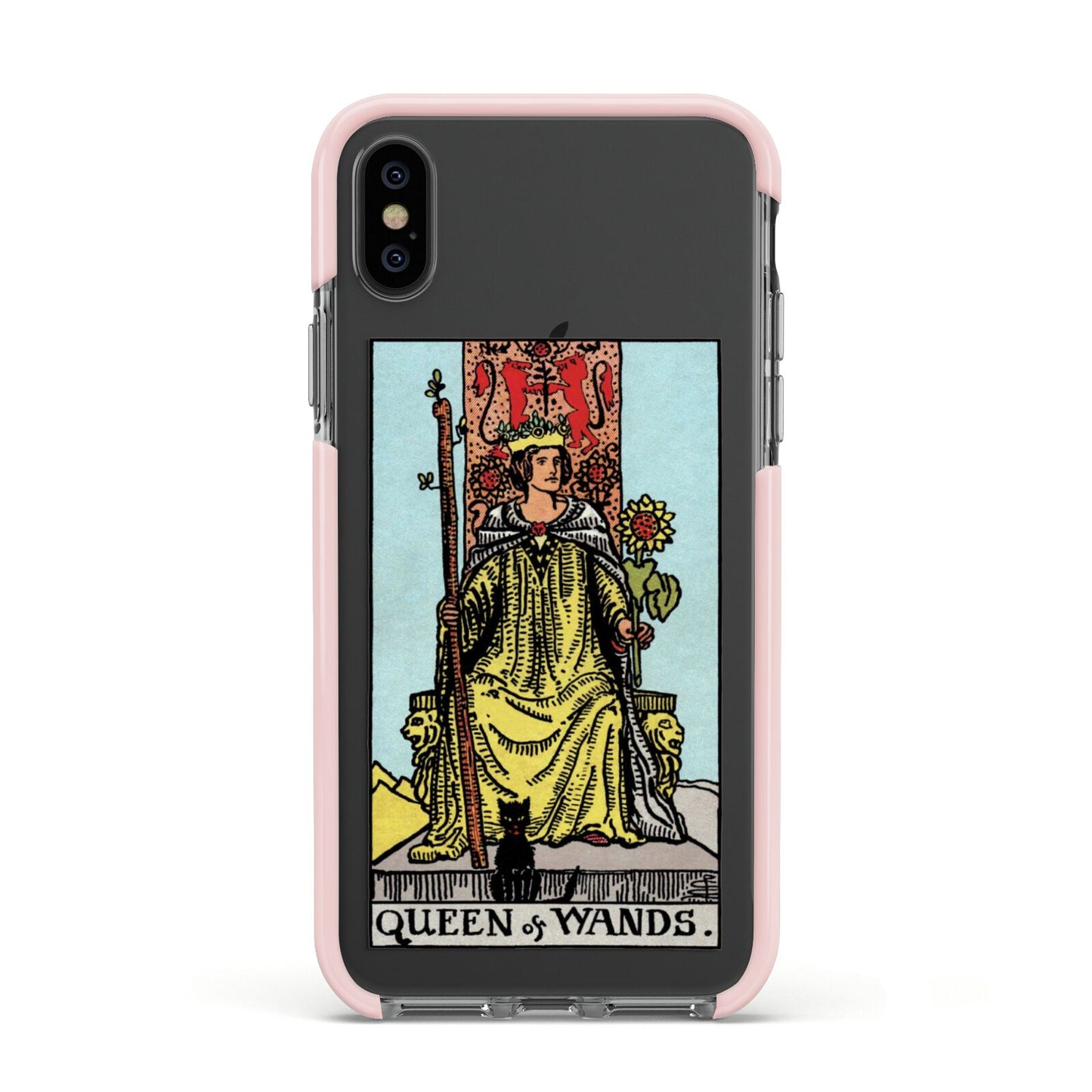 Queen of Wands Tarot Card Apple iPhone Xs Impact Case Pink Edge on Black Phone