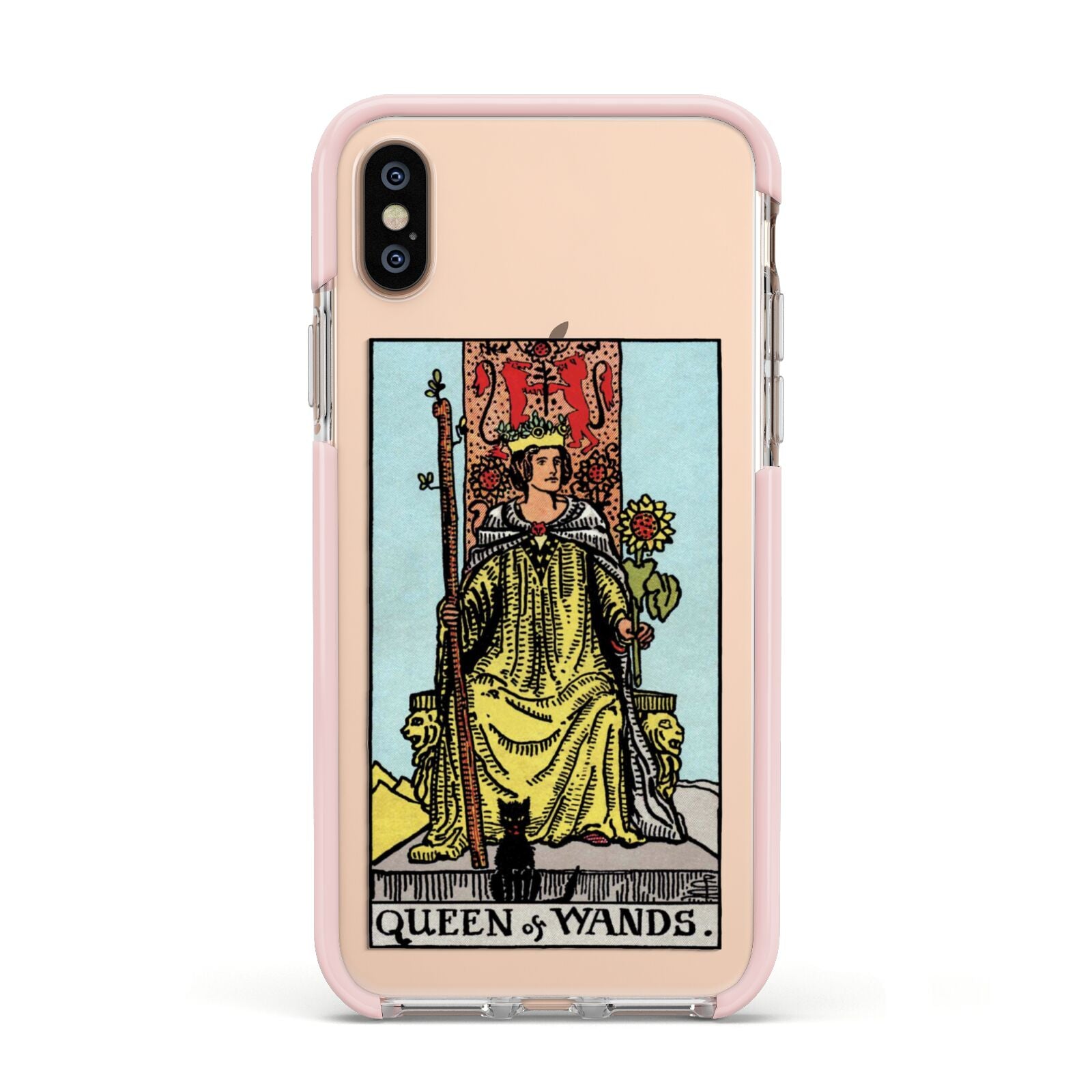 Queen of Wands Tarot Card Apple iPhone Xs Impact Case Pink Edge on Gold Phone