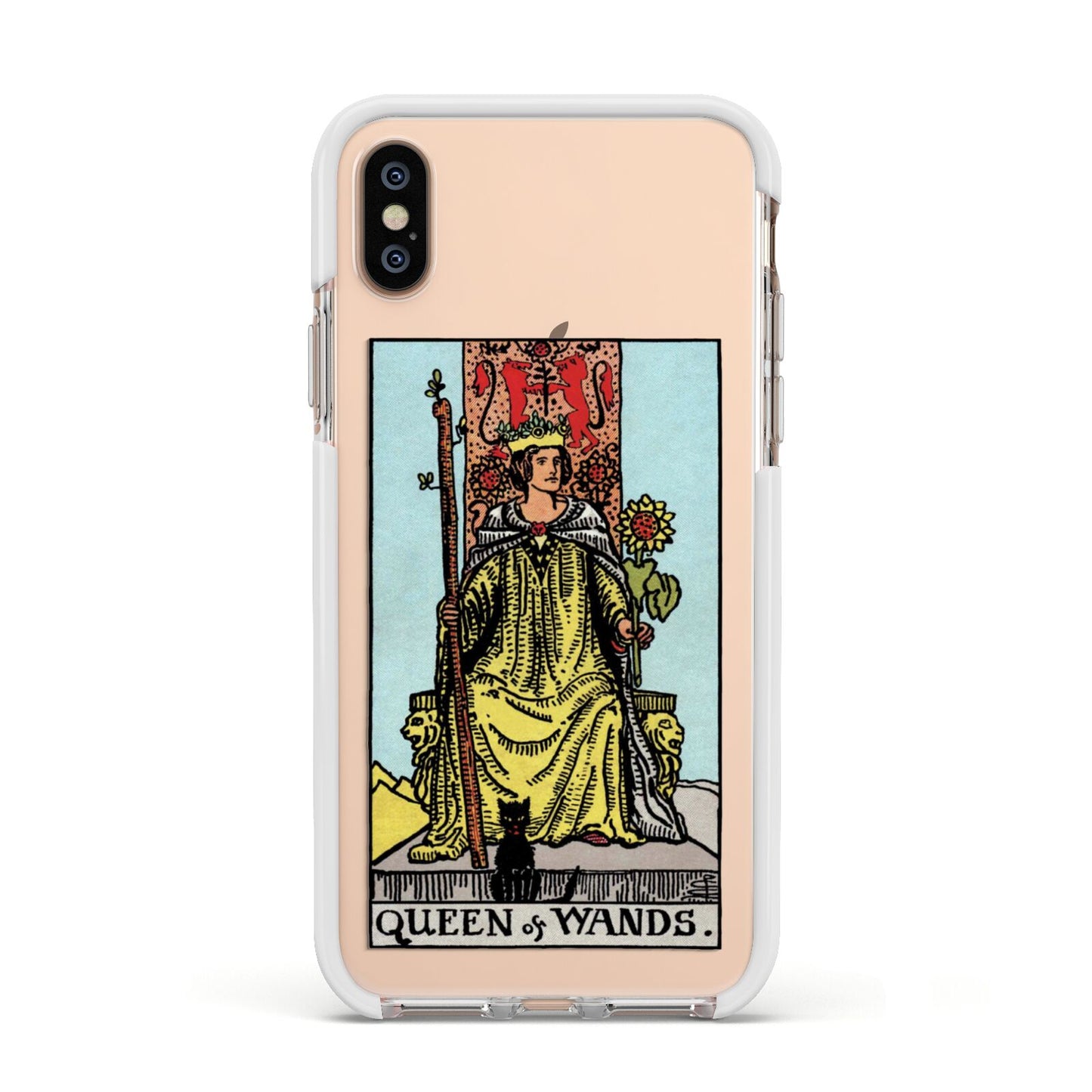 Queen of Wands Tarot Card Apple iPhone Xs Impact Case White Edge on Gold Phone