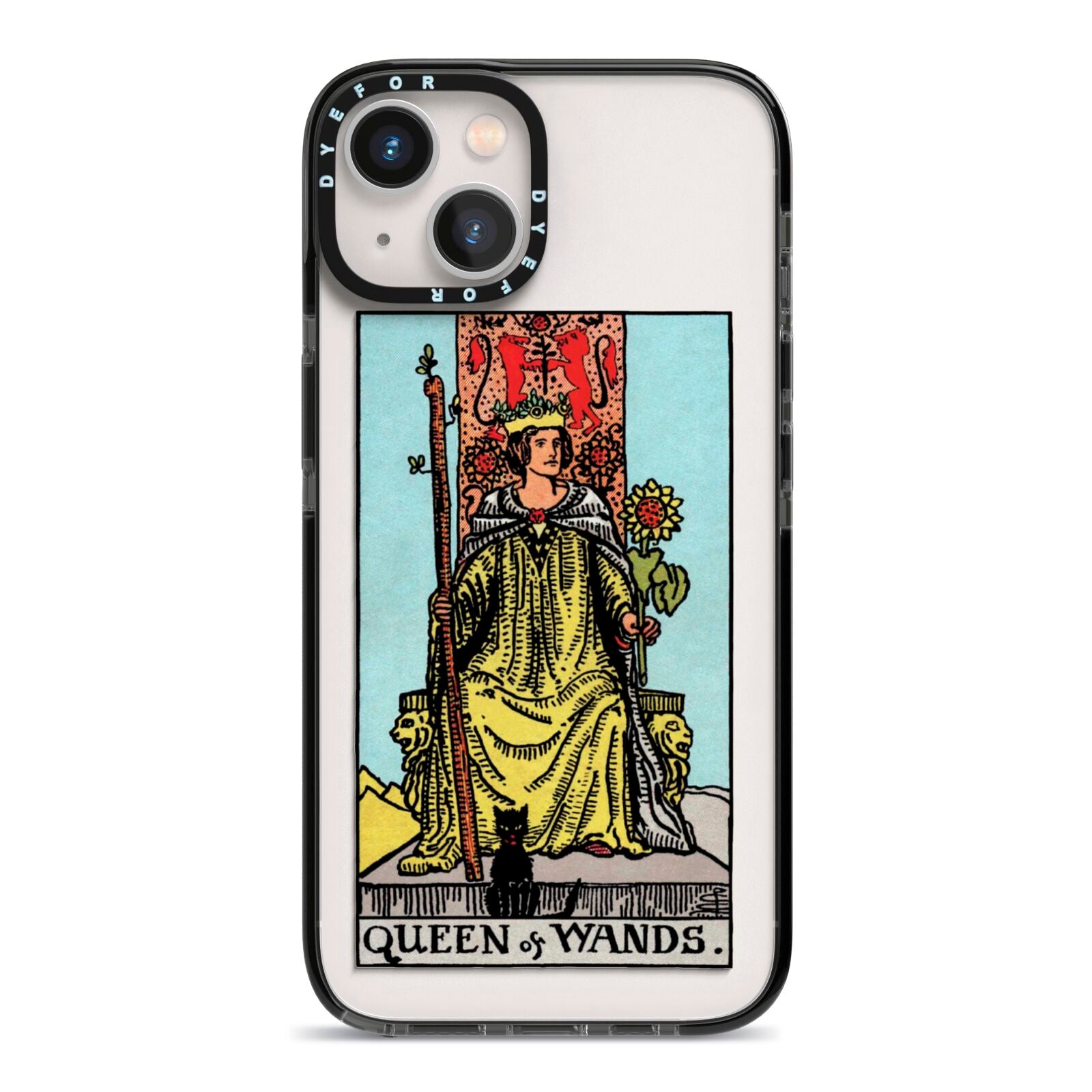 Queen of Wands Tarot Card iPhone 13 Black Impact Case on Silver phone