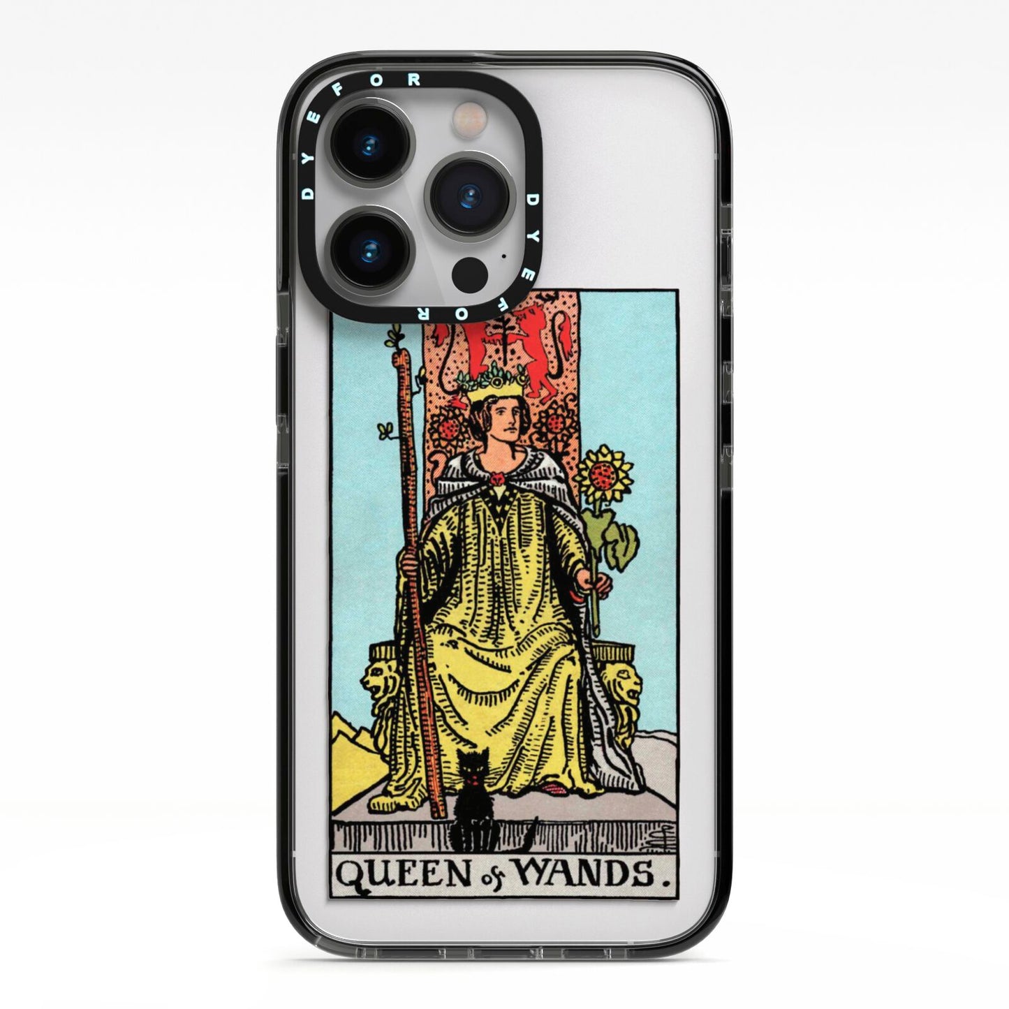 Queen of Wands Tarot Card iPhone 13 Pro Black Impact Case on Silver phone
