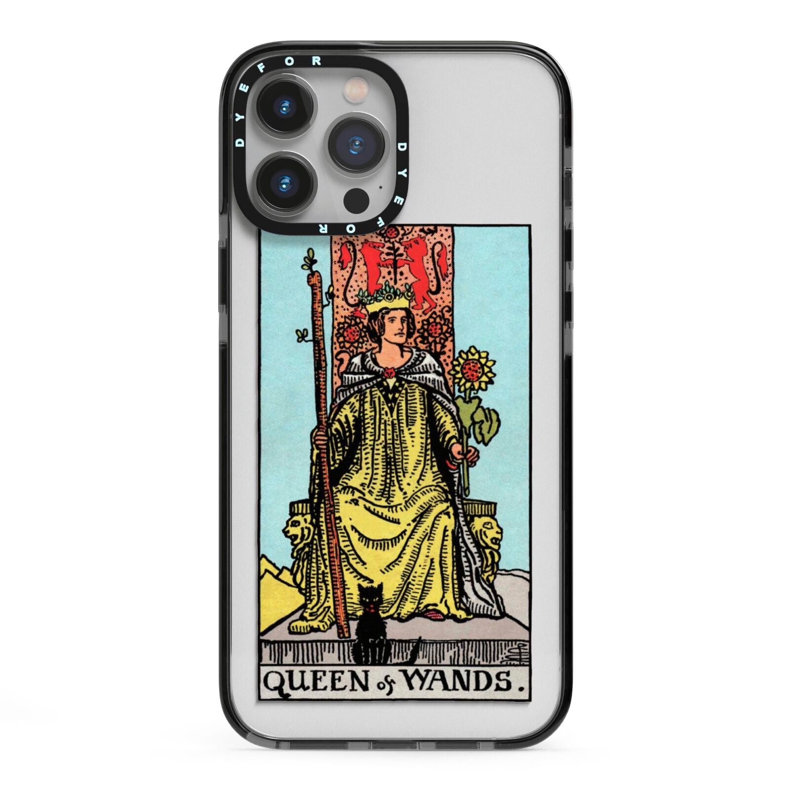 Queen of Wands Tarot Card iPhone 13 Pro Max Black Impact Case on Silver phone