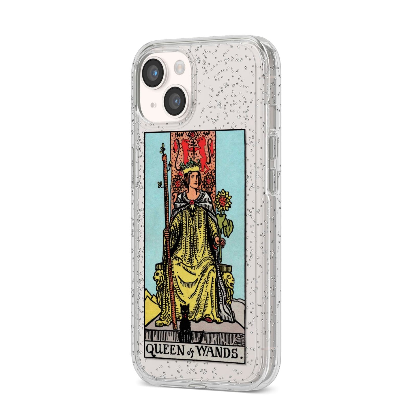Queen of Wands Tarot Card iPhone 14 Glitter Tough Case Starlight Angled Image