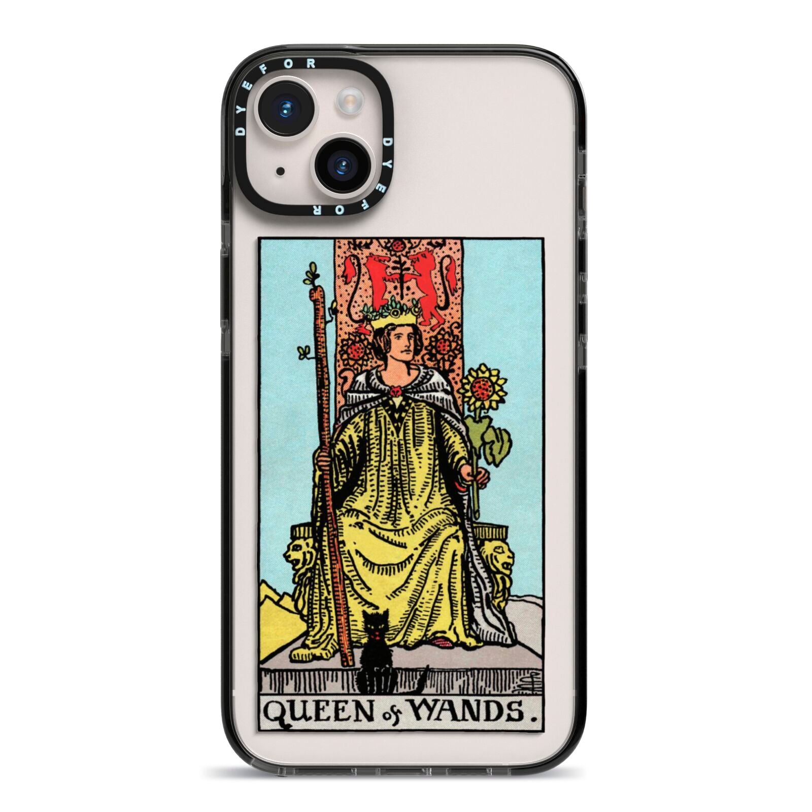 Queen of Wands Tarot Card iPhone 14 Plus Black Impact Case on Silver phone