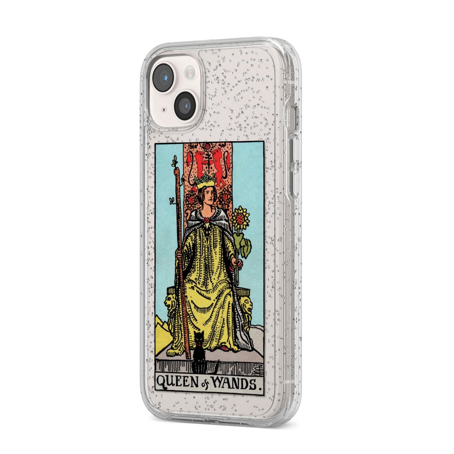 Queen of Wands Tarot Card iPhone 14 Plus Glitter Tough Case Starlight Angled Image