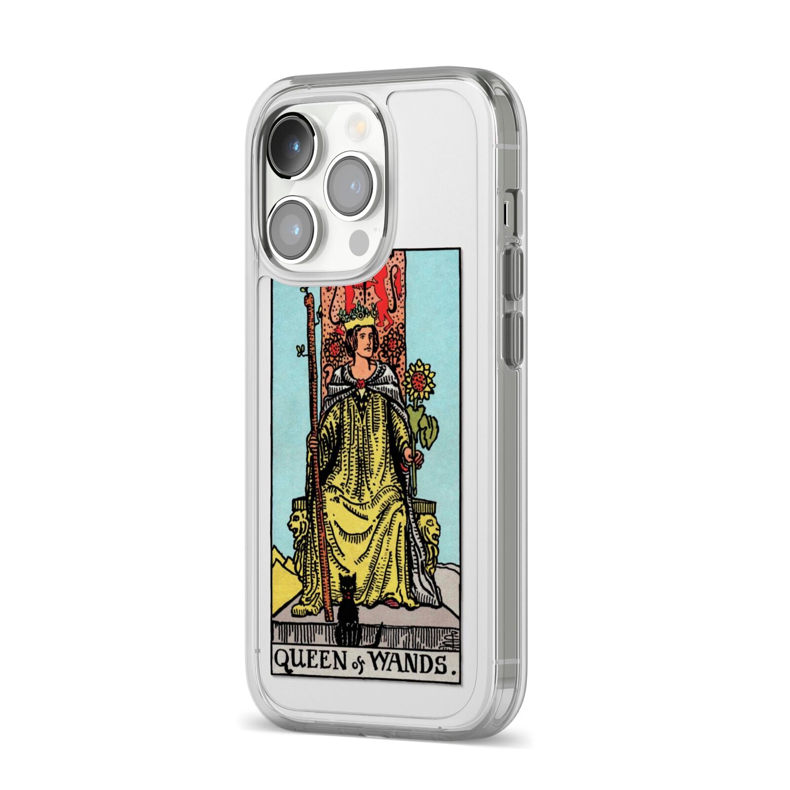 Queen of Wands Tarot Card iPhone 14 Pro Clear Tough Case Silver Angled Image