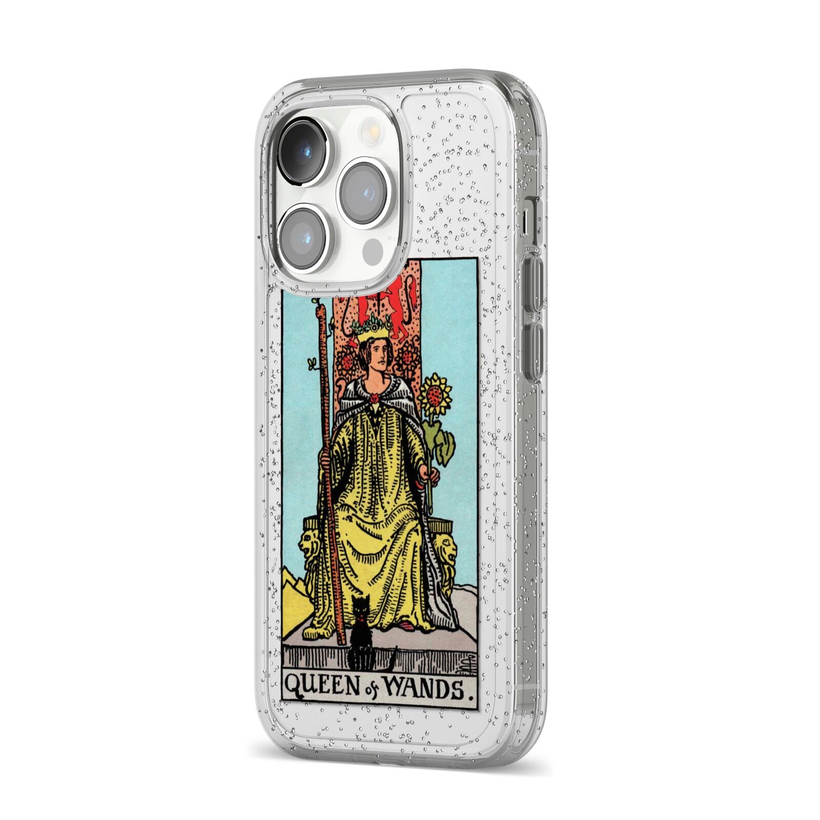 Queen of Wands Tarot Card iPhone 14 Pro Glitter Tough Case Silver Angled Image