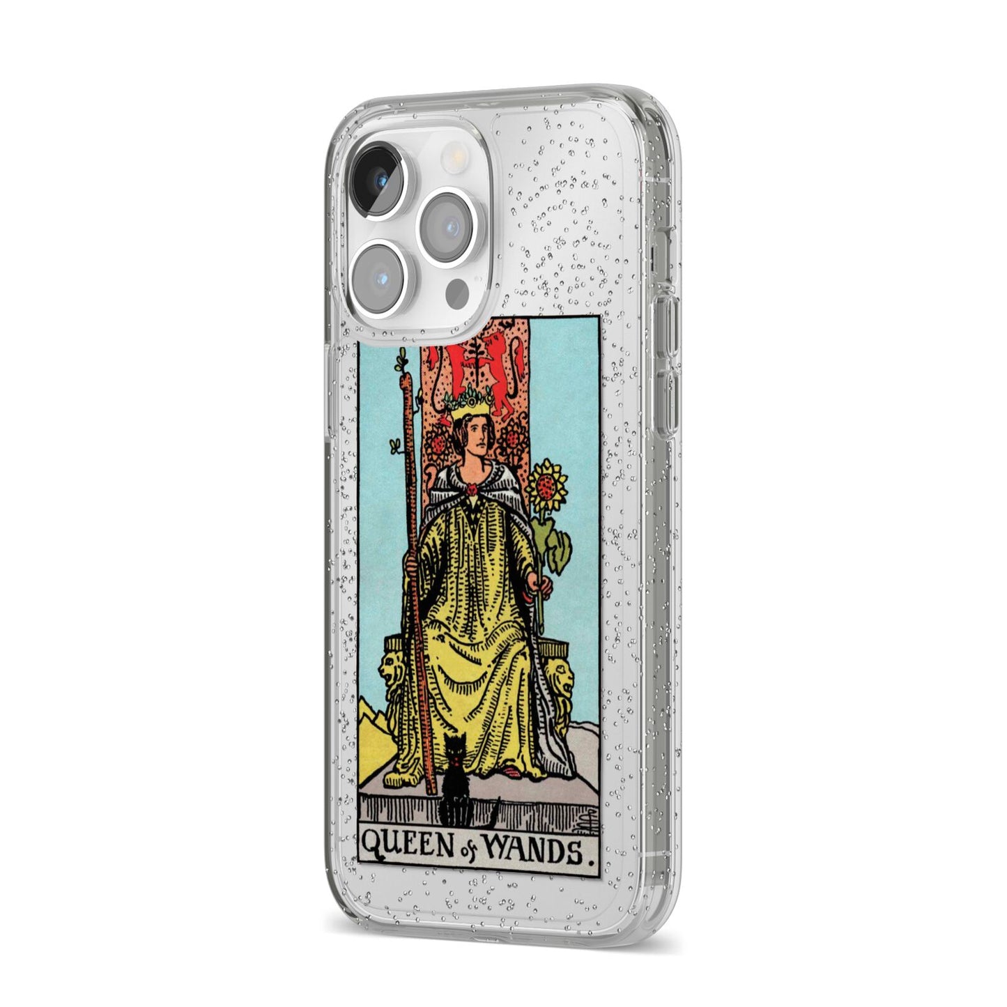 Queen of Wands Tarot Card iPhone 14 Pro Max Glitter Tough Case Silver Angled Image