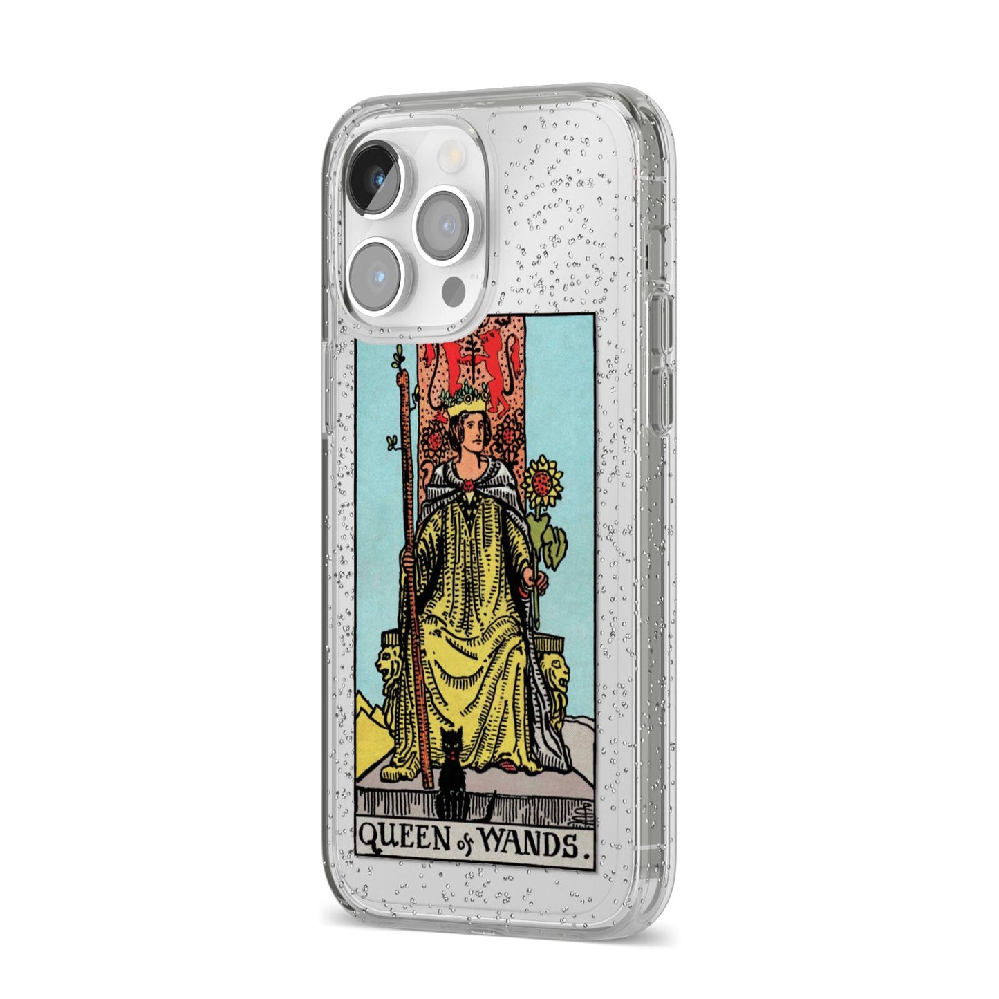 Queen of Wands Tarot Card iPhone 14 Pro Max Glitter Tough Case Silver Angled Image