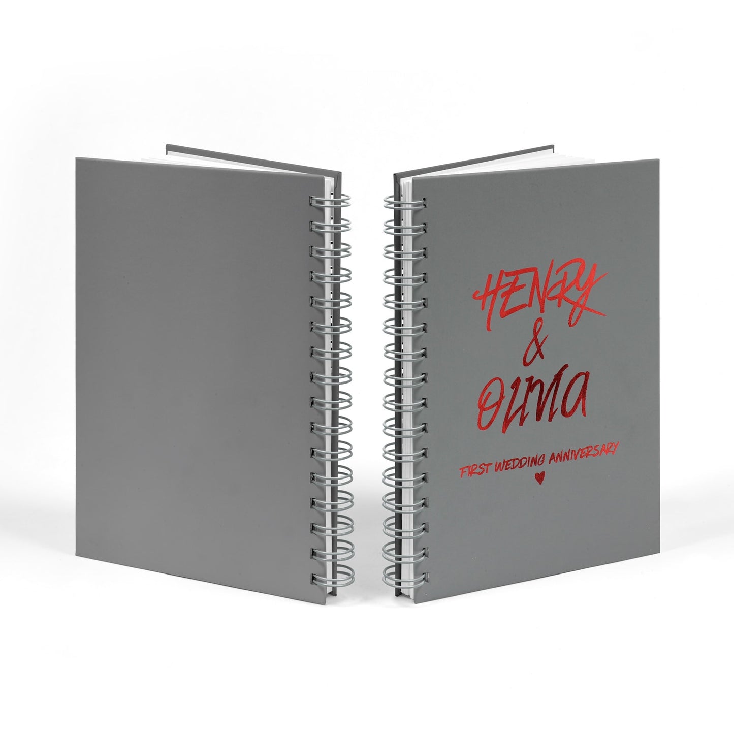 Personalised First Wedding Anniversary Red Foil Notebook Front & Back