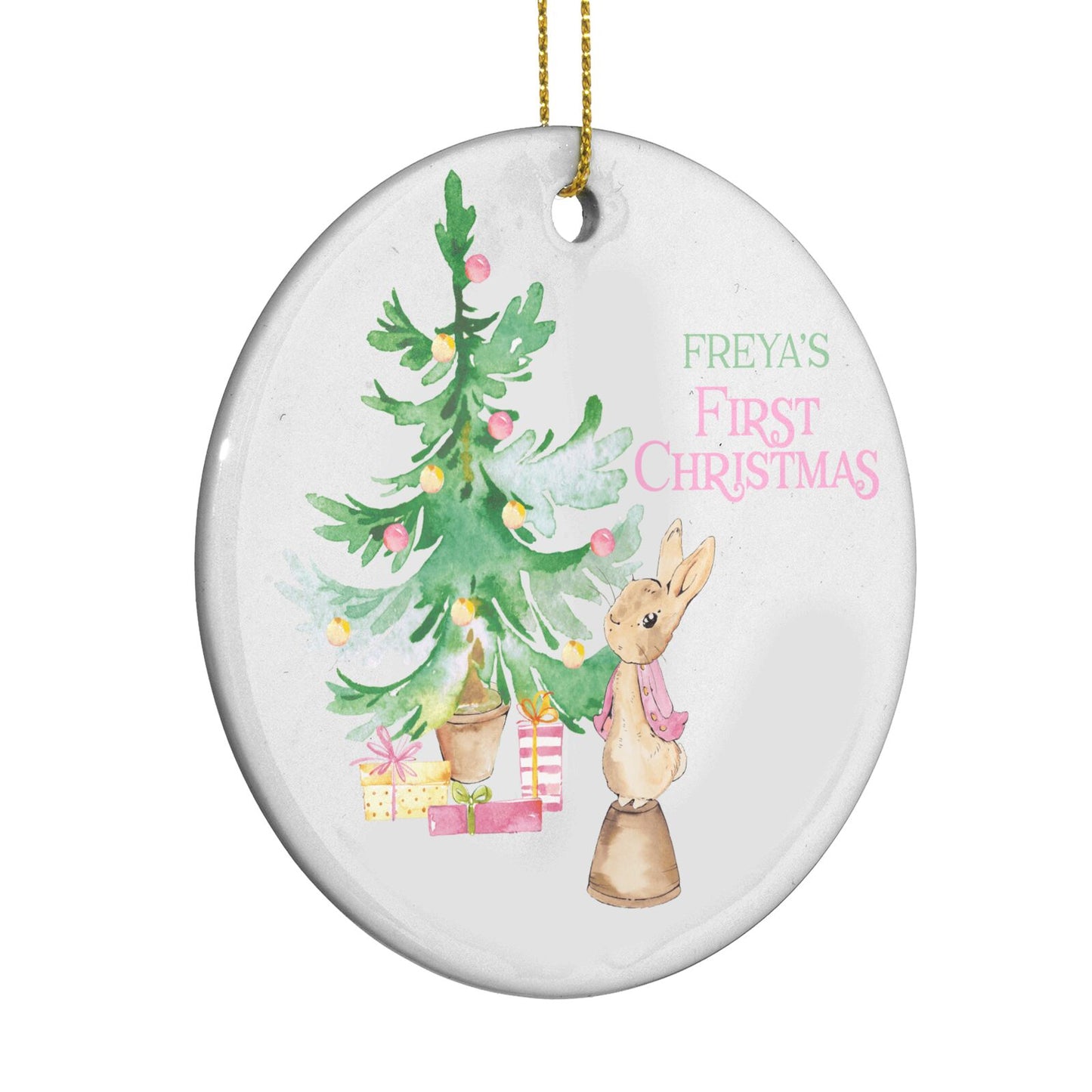 Rabbit First Christmas Circle Decoration Side Angle