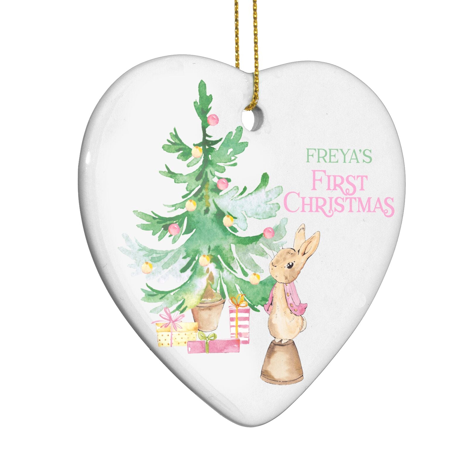 Rabbit First Christmas Heart Decoration Side Angle