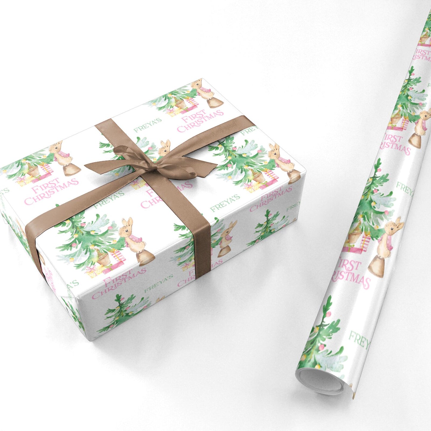 Rabbit First Christmas Personalised Wrapping Paper