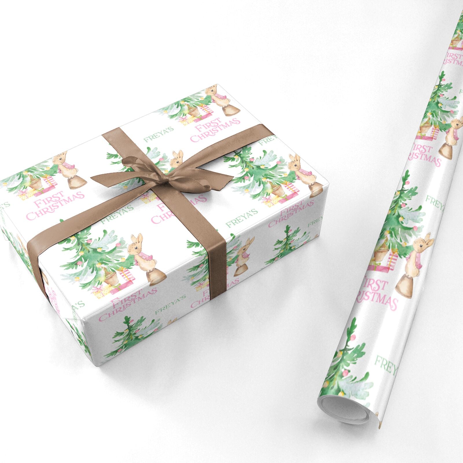 Rabbit First Christmas Personalised Wrapping Paper