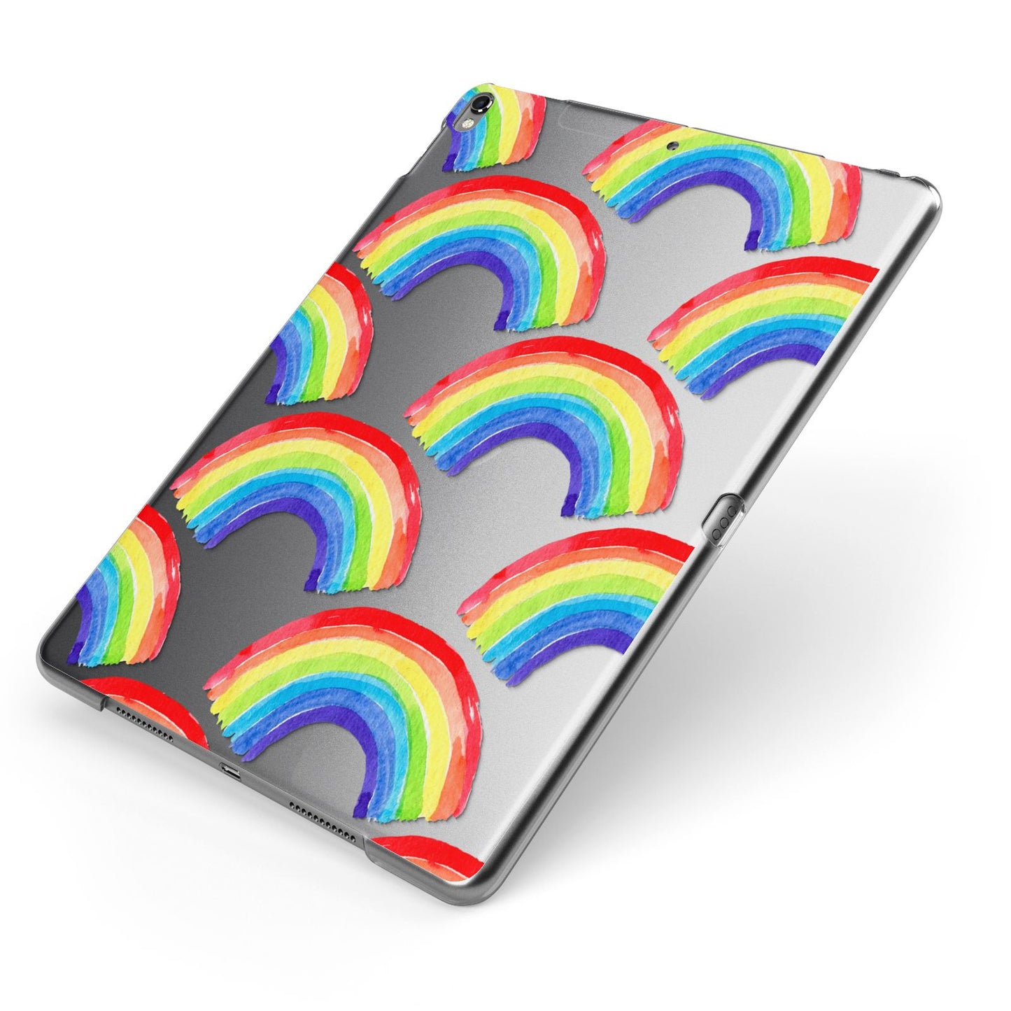 Rainbow Apple iPad Case on Grey iPad Side View