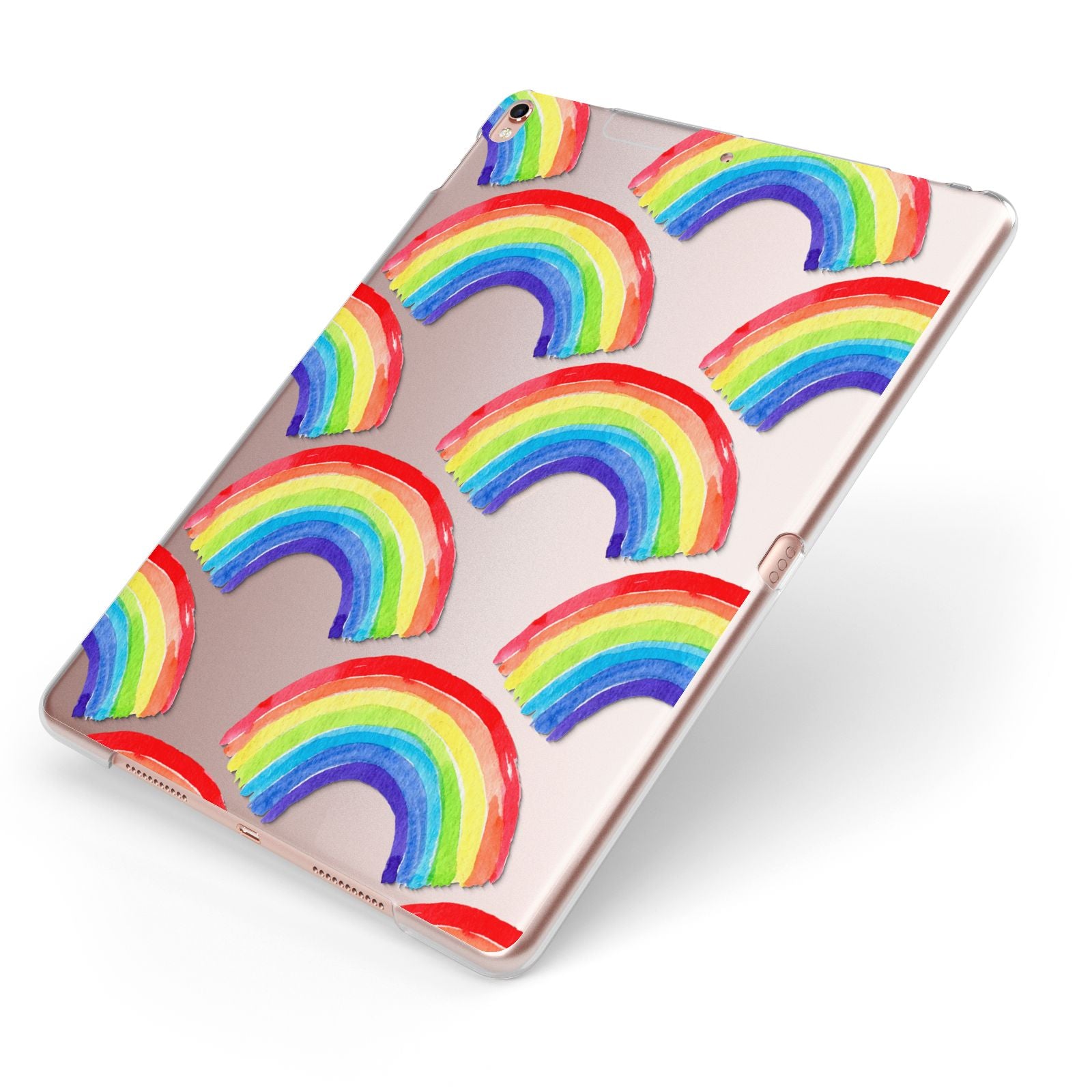 Rainbow Apple iPad Case on Rose Gold iPad Side View