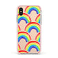 Rainbow Apple iPhone Xs Impact Case Pink Edge on Gold Phone