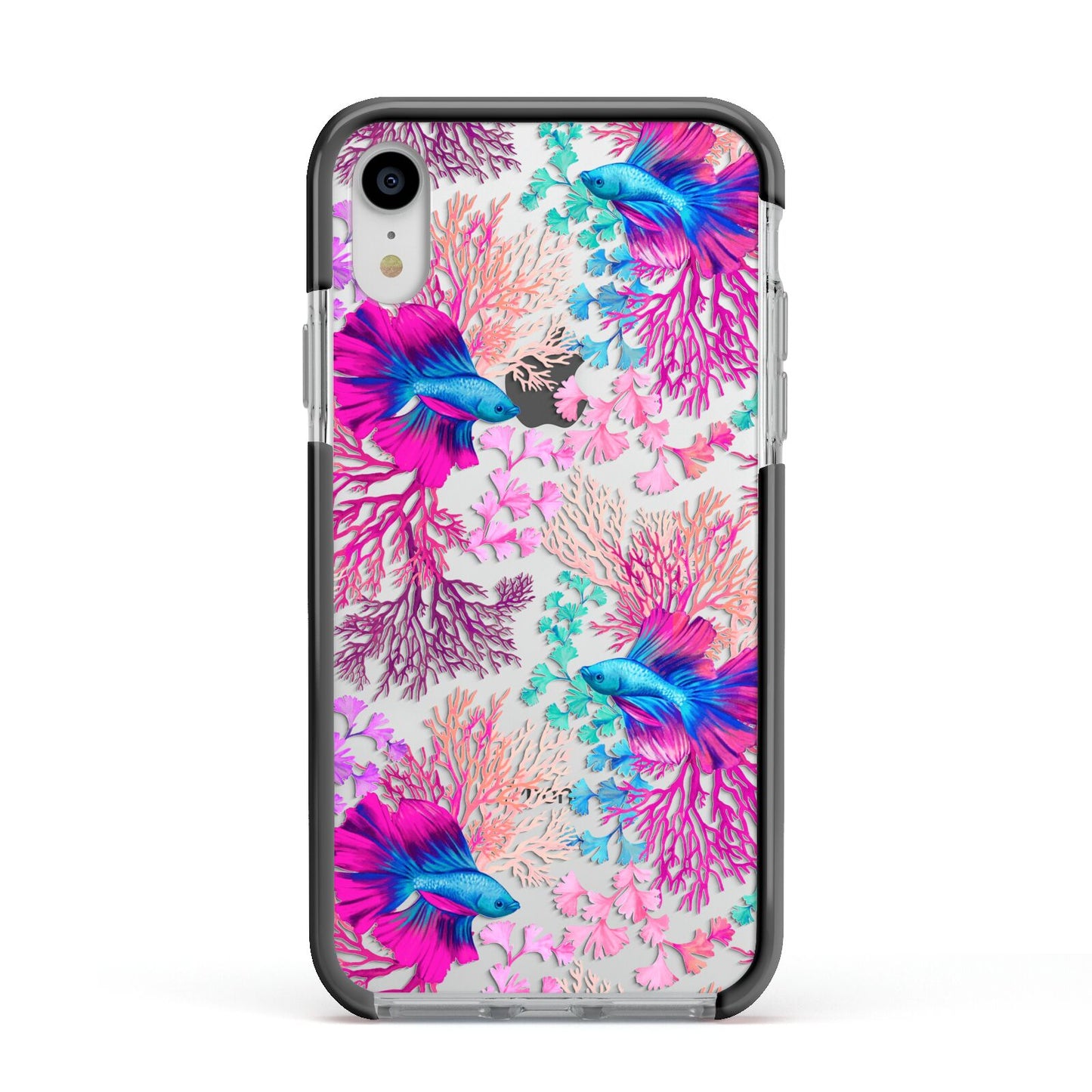 Rainbow Fish Apple iPhone XR Impact Case Black Edge on Silver Phone