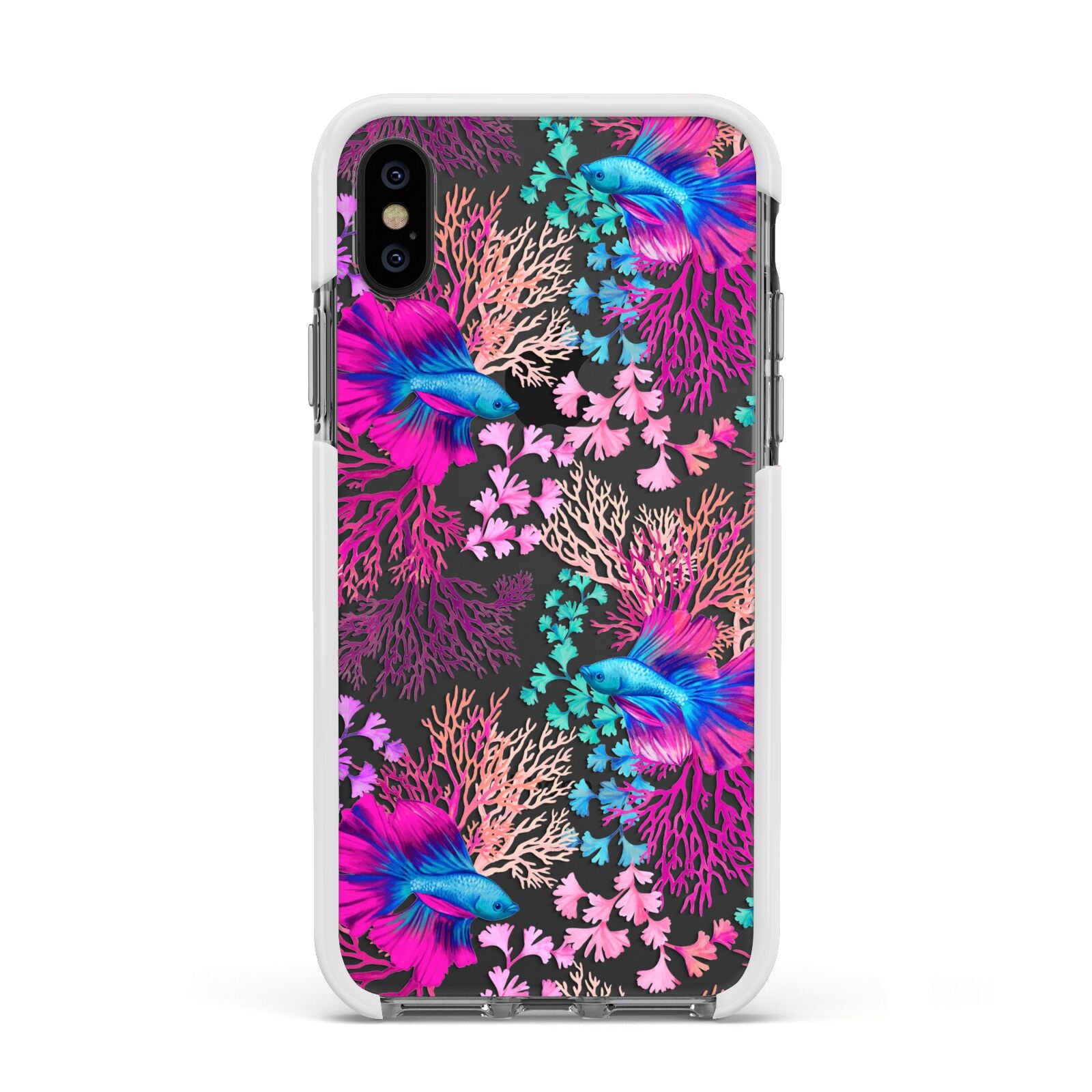 Rainbow Fish Apple iPhone Xs Impact Case White Edge on Black Phone