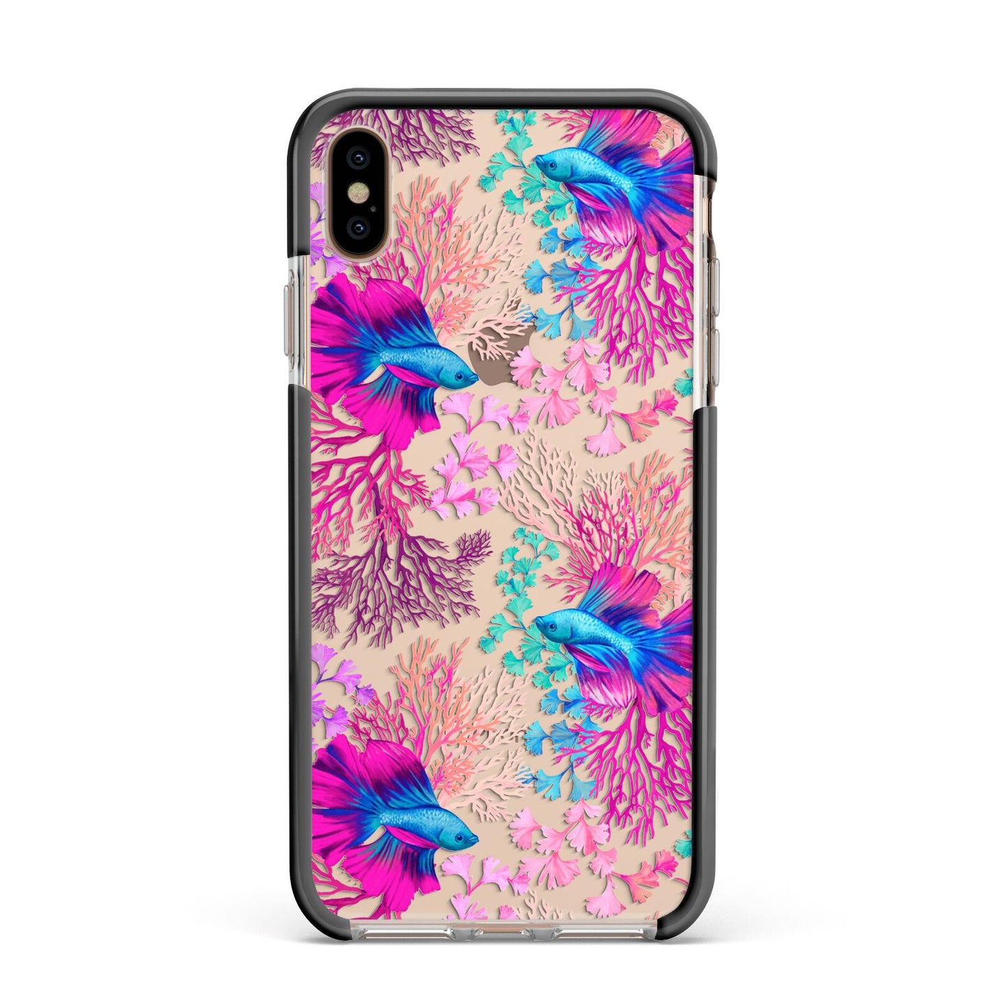 Rainbow Fish Apple iPhone Xs Max Impact Case Black Edge on Gold Phone