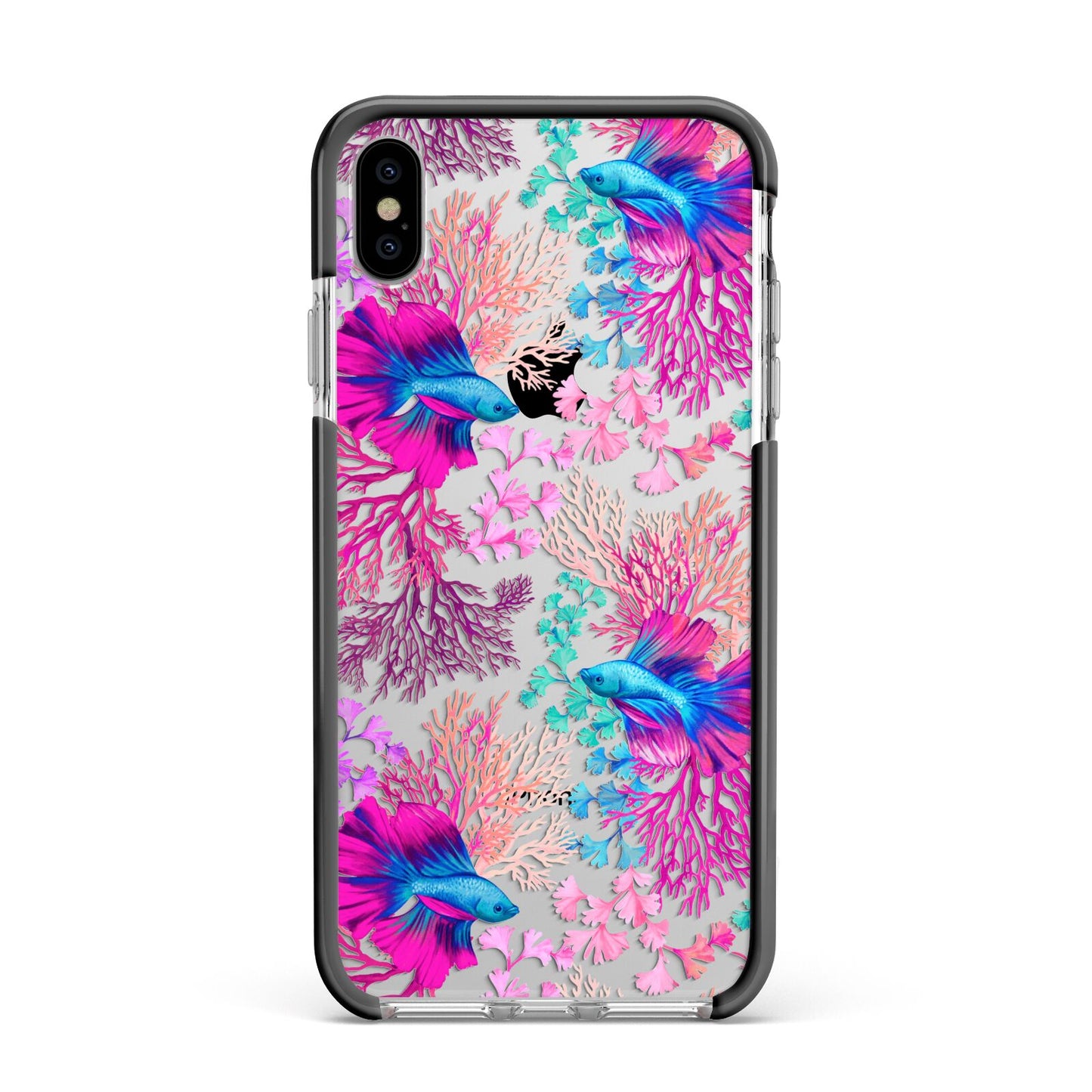 Rainbow Fish Apple iPhone Xs Max Impact Case Black Edge on Silver Phone