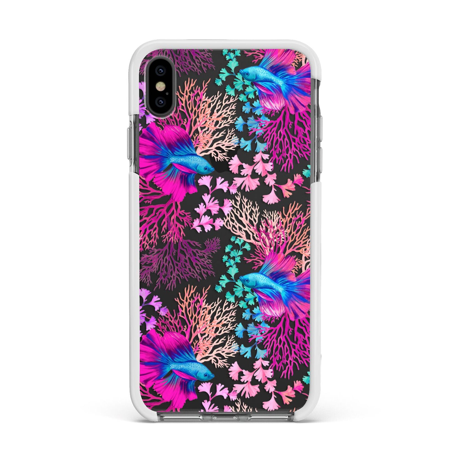 Rainbow Fish Apple iPhone Xs Max Impact Case White Edge on Black Phone