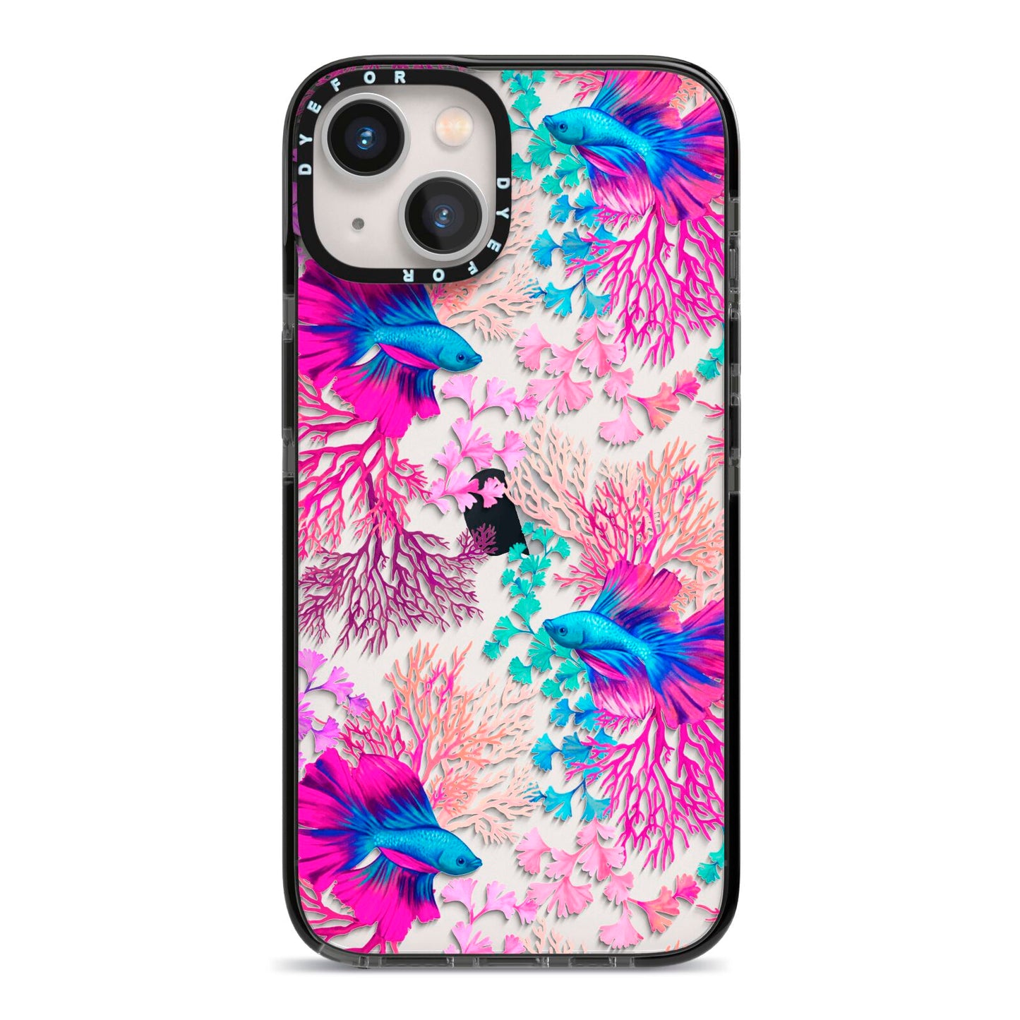 Rainbow Fish iPhone 13 Black Impact Case on Silver phone