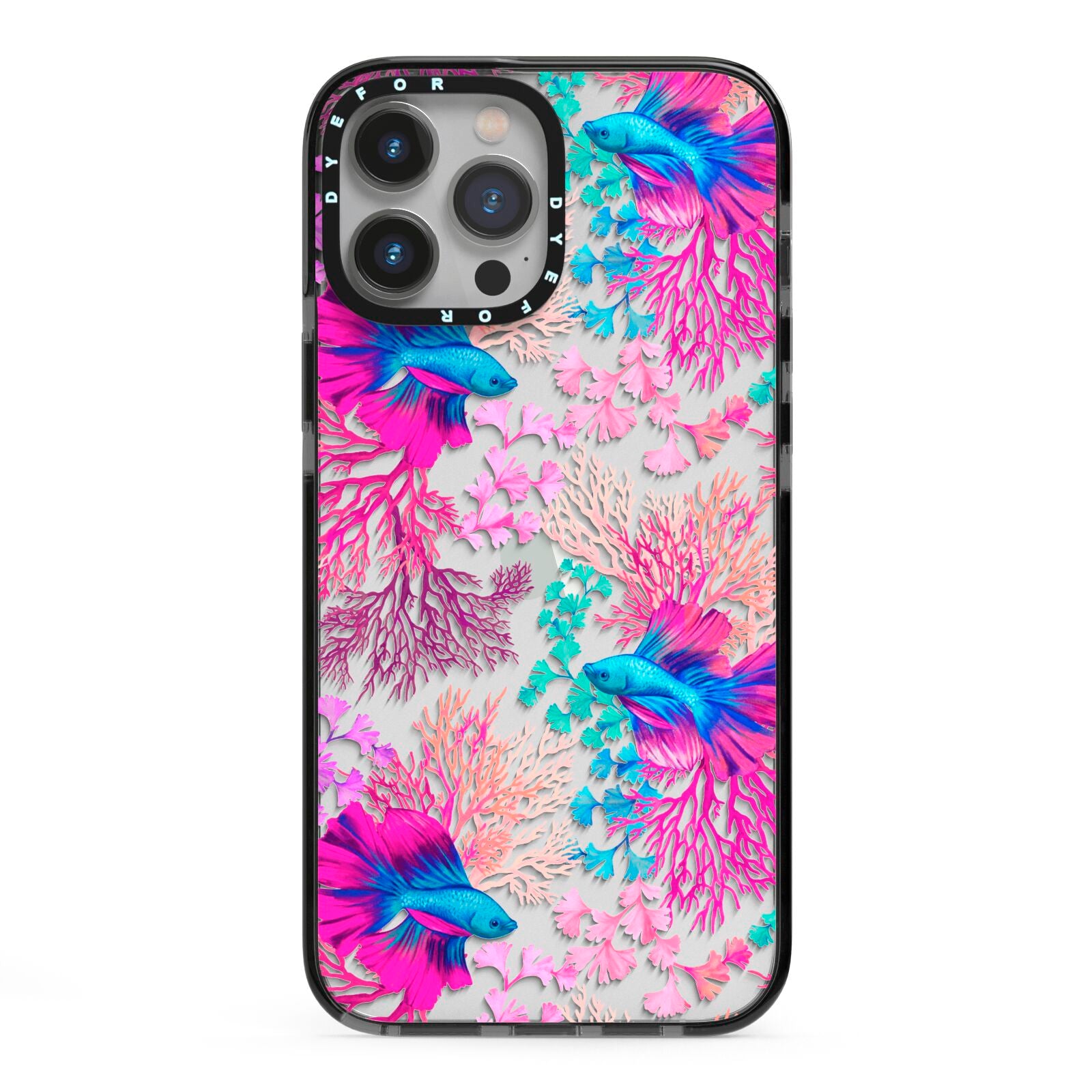 Rainbow Fish iPhone 13 Pro Max Black Impact Case on Silver phone