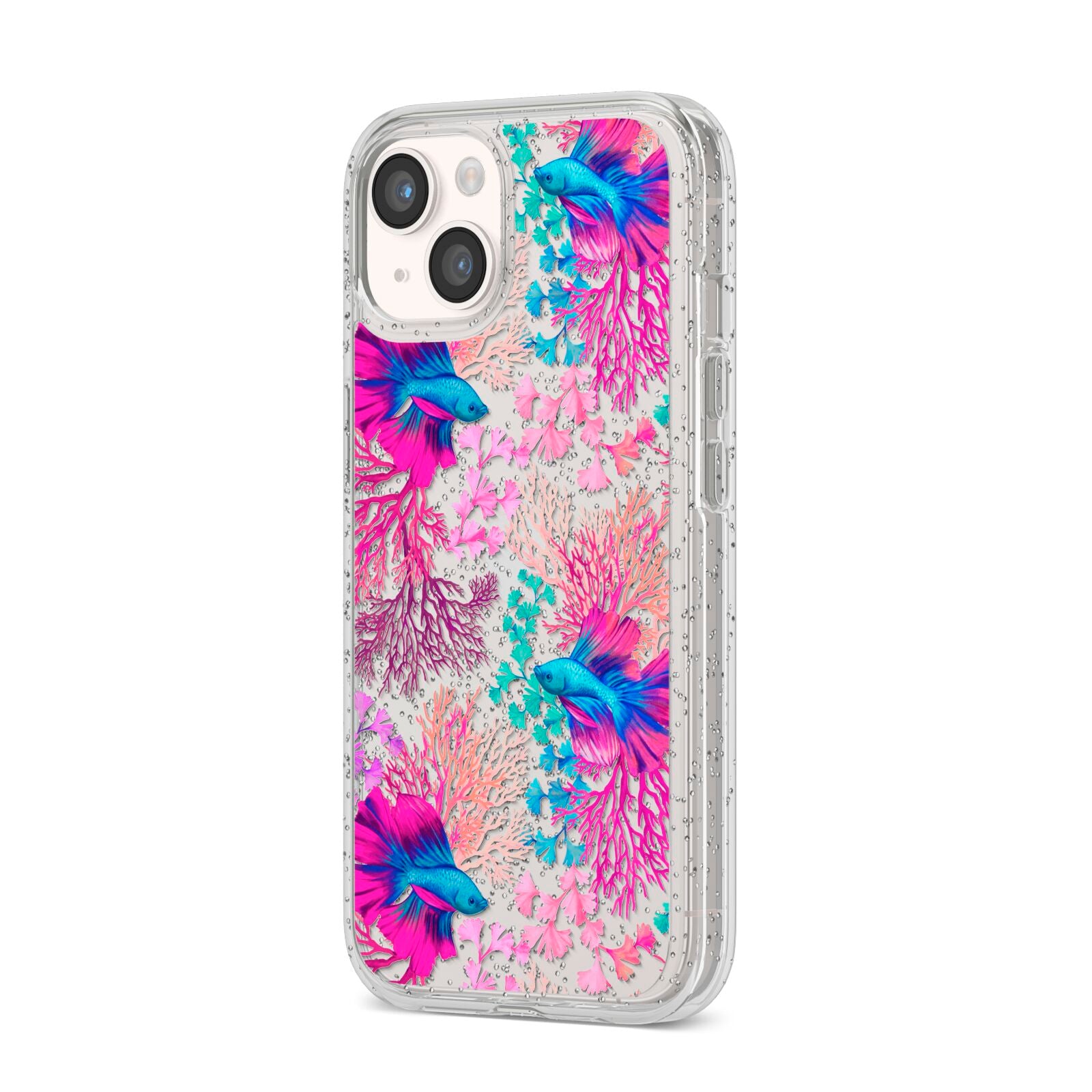 Rainbow Fish iPhone 14 Glitter Tough Case Starlight Angled Image