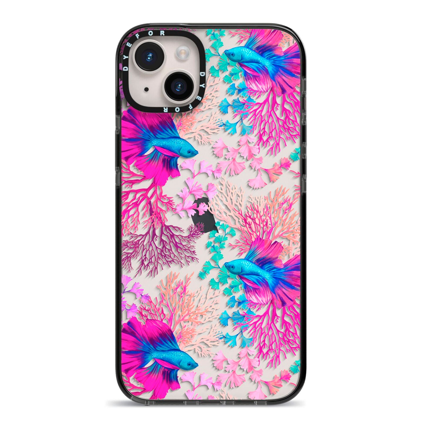 Rainbow Fish iPhone 14 Plus Black Impact Case on Silver phone