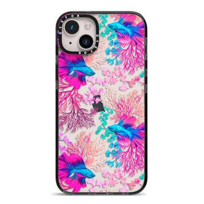 Rainbow Fish iPhone 14 Plus Black Impact Case on Silver phone