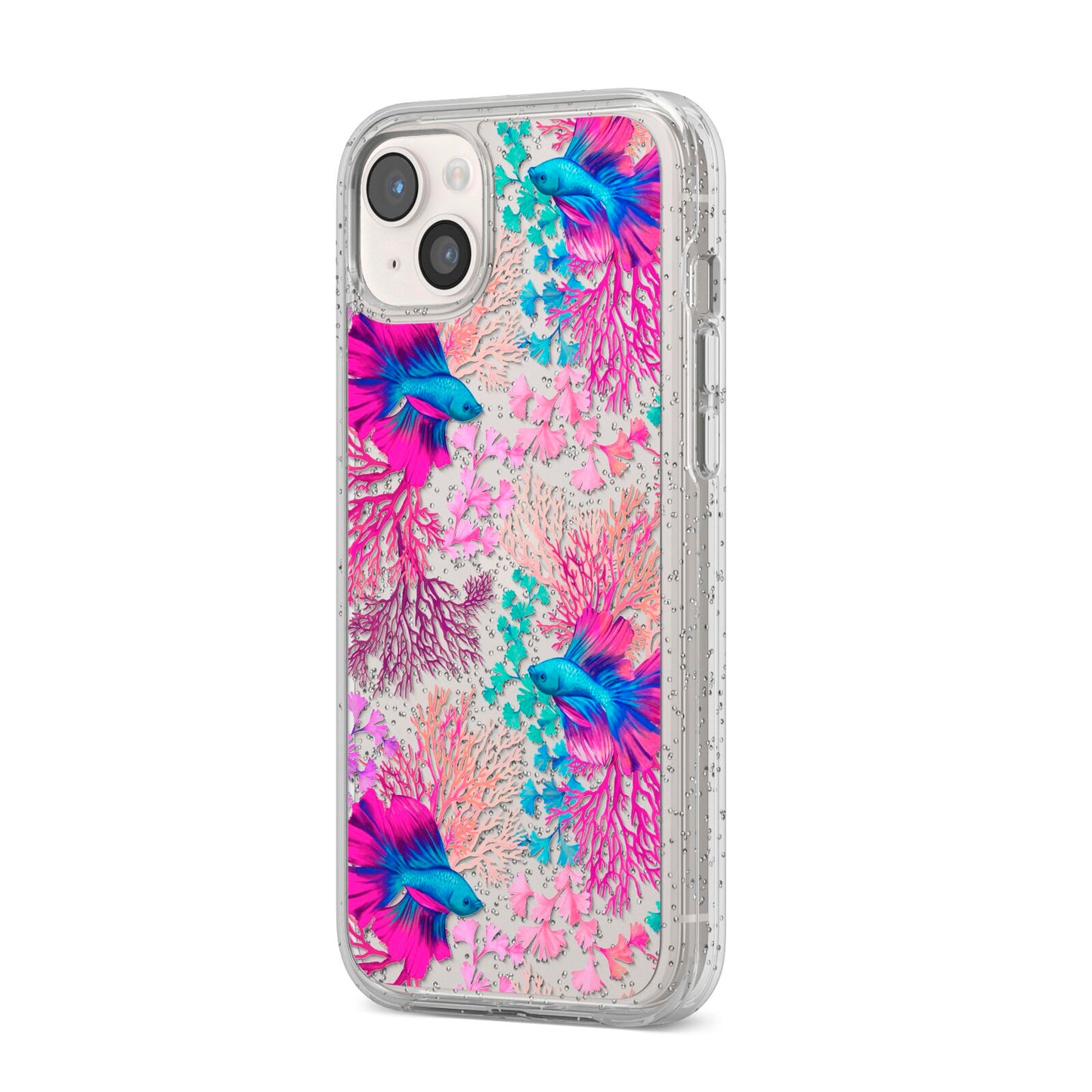 Rainbow Fish iPhone 14 Plus Glitter Tough Case Starlight Angled Image