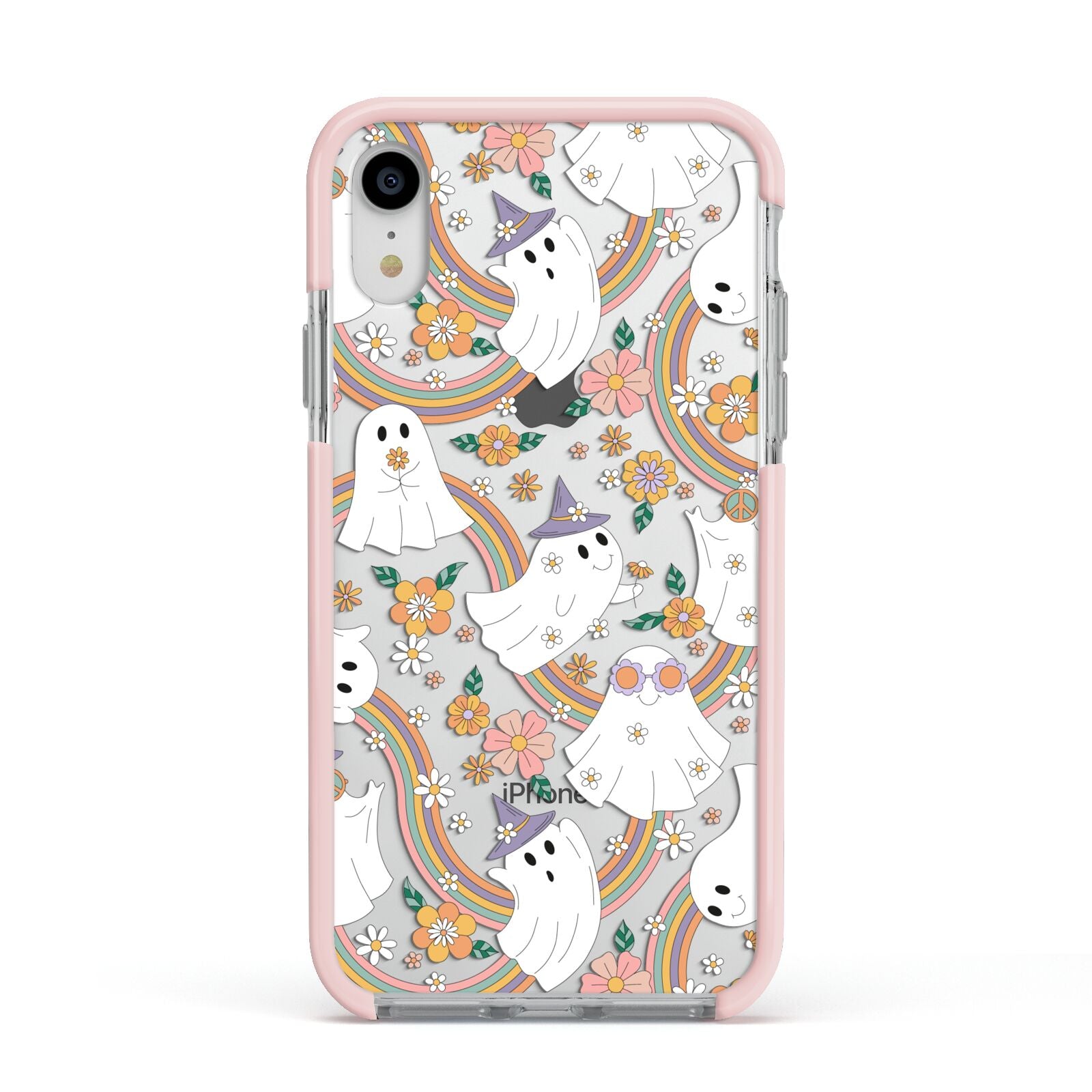 Rainbow Ghost Apple iPhone XR Impact Case Pink Edge on Silver Phone