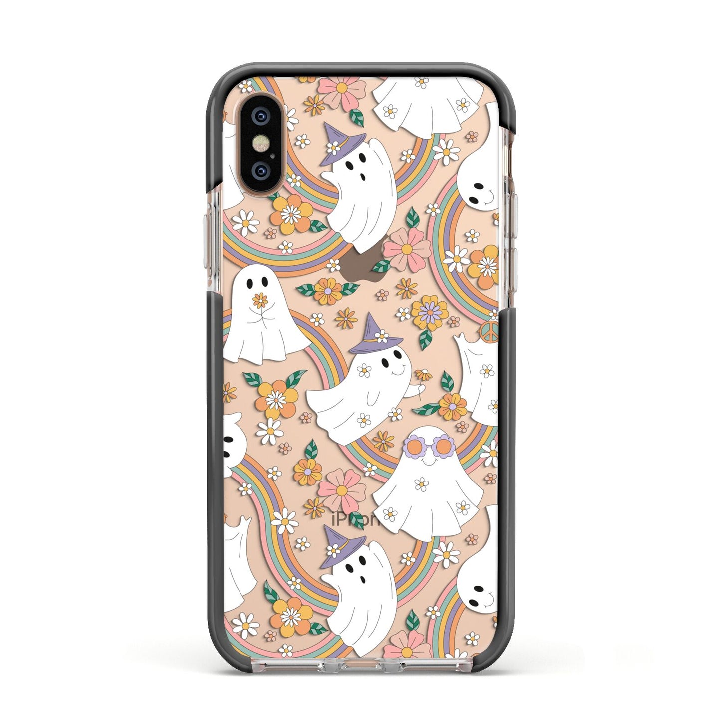 Rainbow Ghost Apple iPhone Xs Impact Case Black Edge on Gold Phone