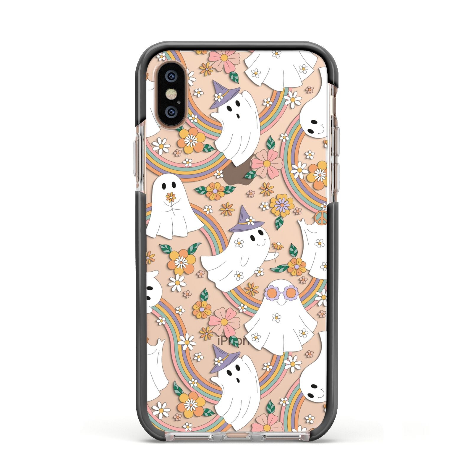 Rainbow Ghost Apple iPhone Xs Impact Case Black Edge on Gold Phone