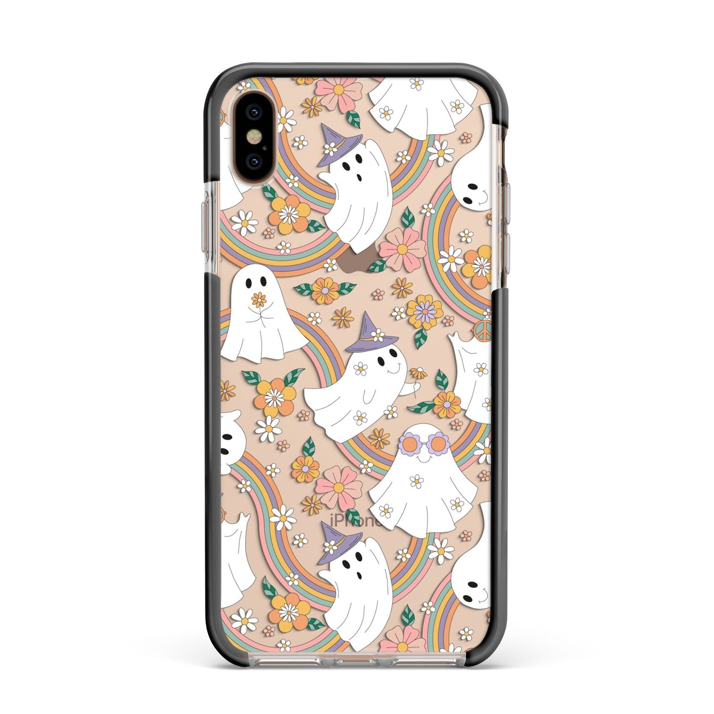 Rainbow Ghost Apple iPhone Xs Max Impact Case Black Edge on Gold Phone