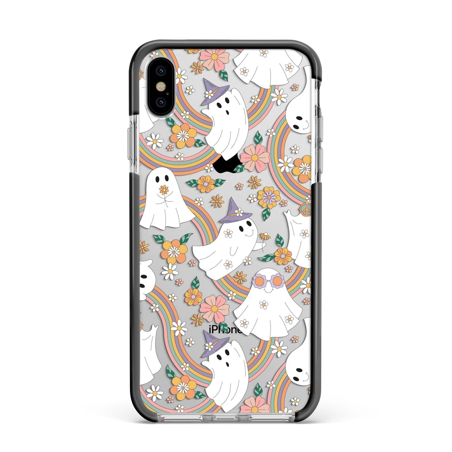 Rainbow Ghost Apple iPhone Xs Max Impact Case Black Edge on Silver Phone
