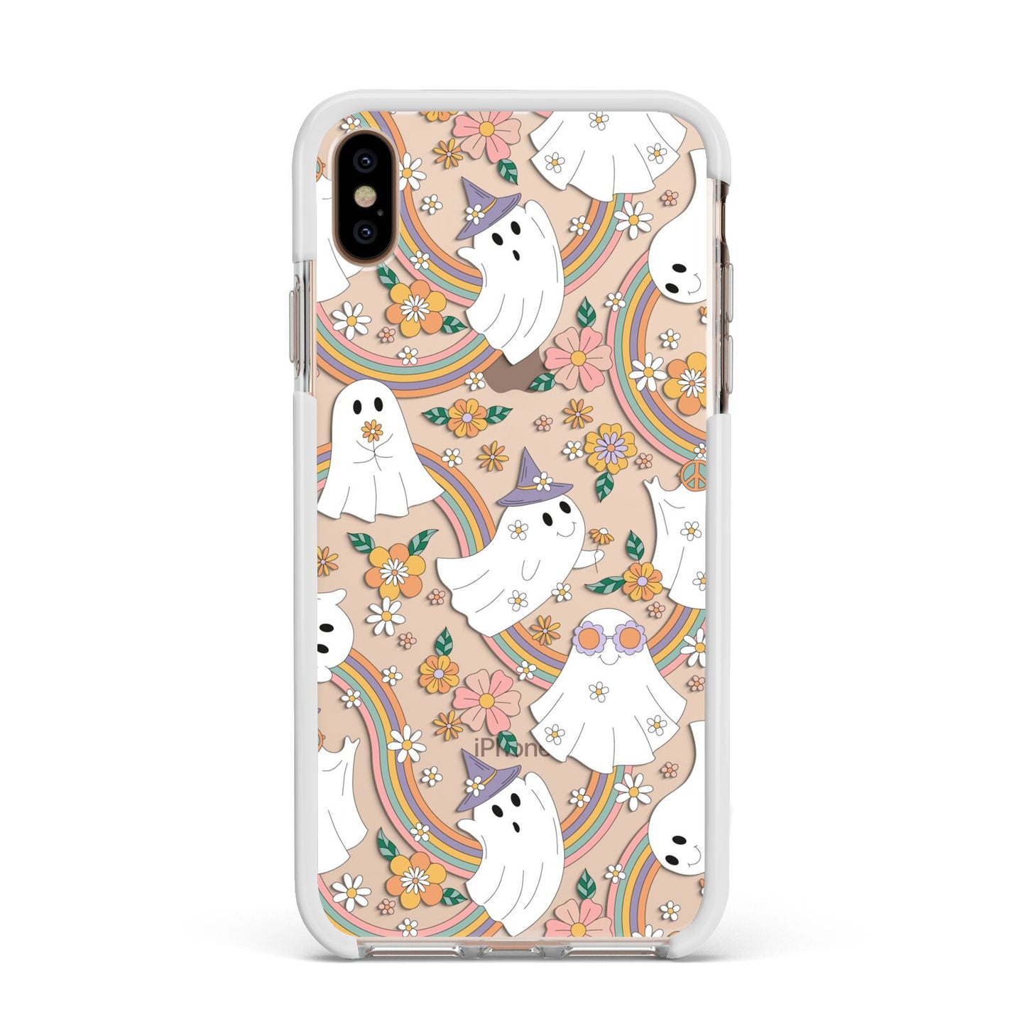 Rainbow Ghost Apple iPhone Xs Max Impact Case White Edge on Gold Phone
