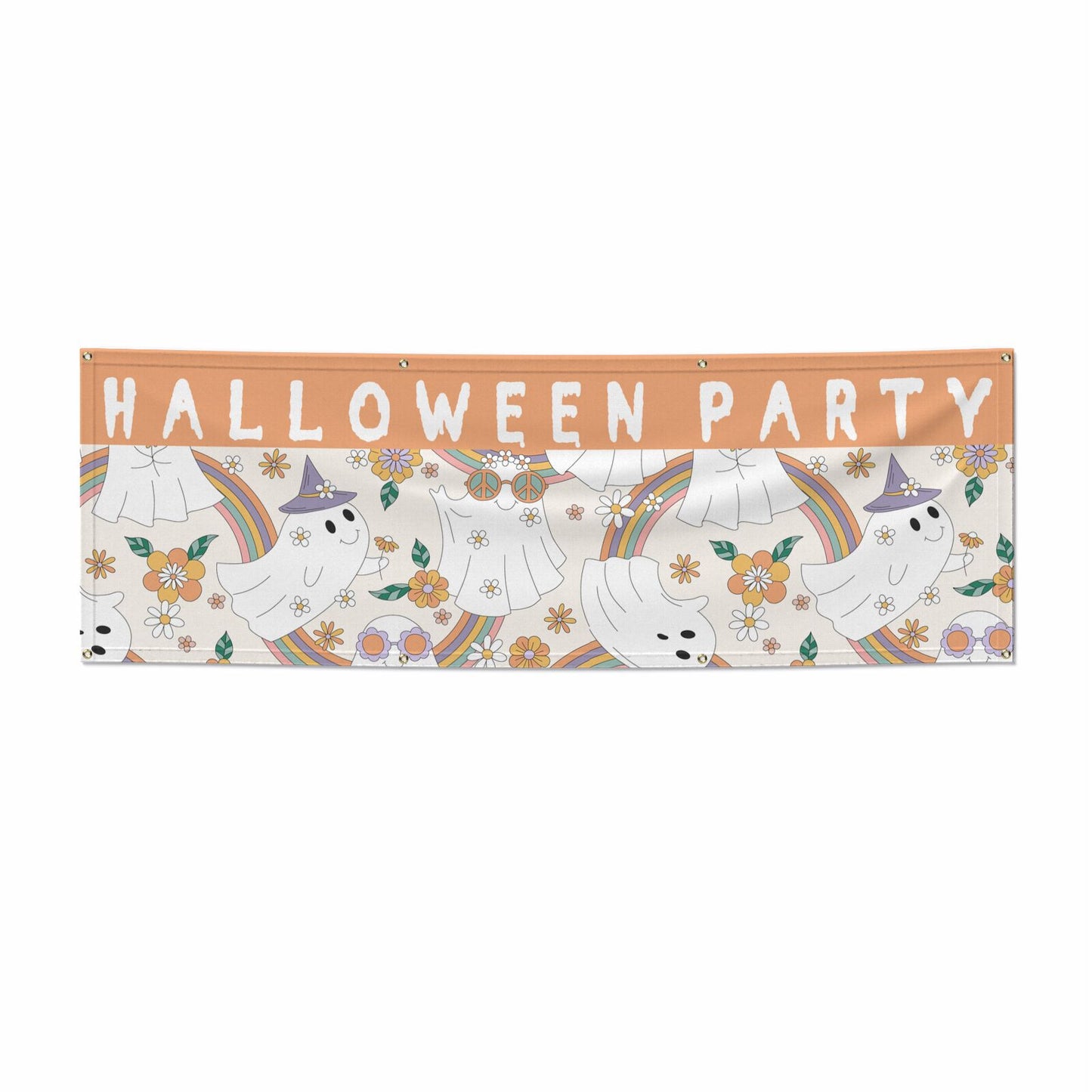 Rainbow Ghost Happy Halloween 6x2 Vinly Banner with Grommets