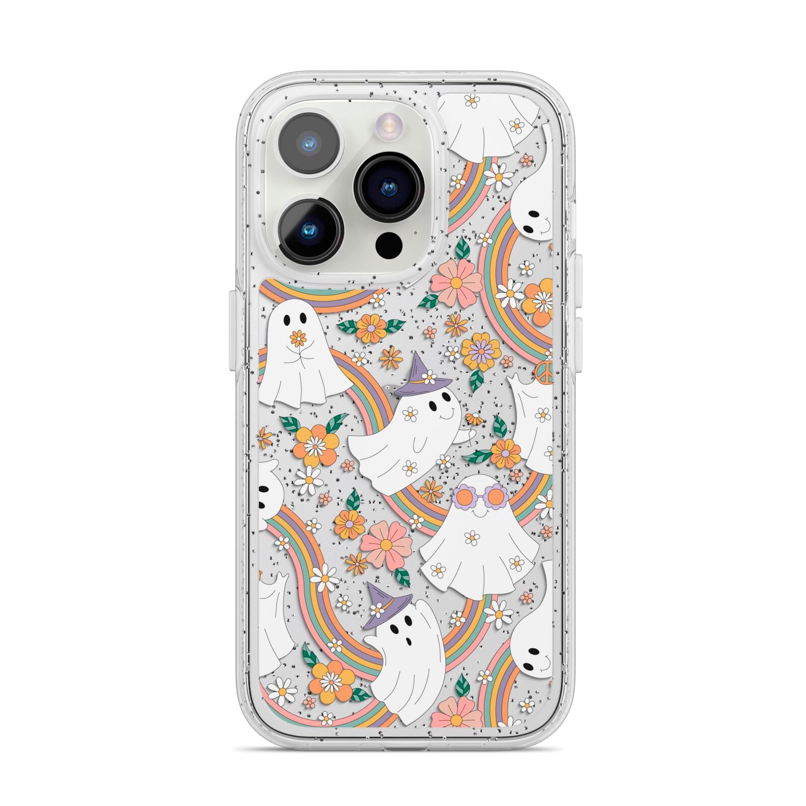 Rainbow Ghost iPhone 14 Pro Glitter Tough Case Silver