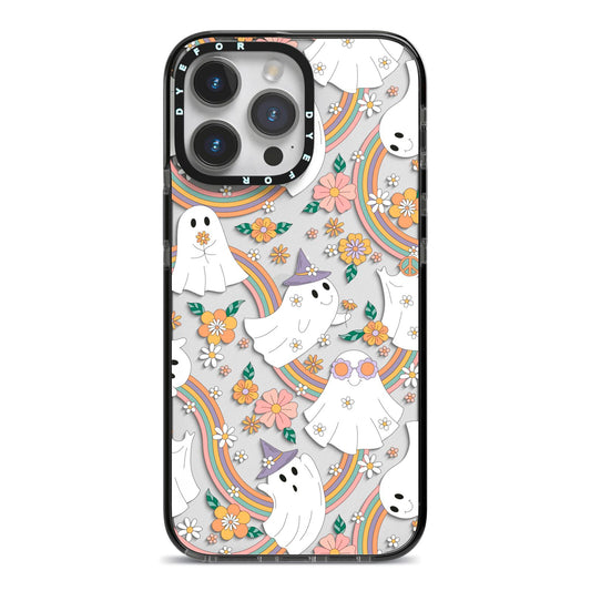 Rainbow Ghost iPhone 14 Pro Max Black Impact Case on Silver phone