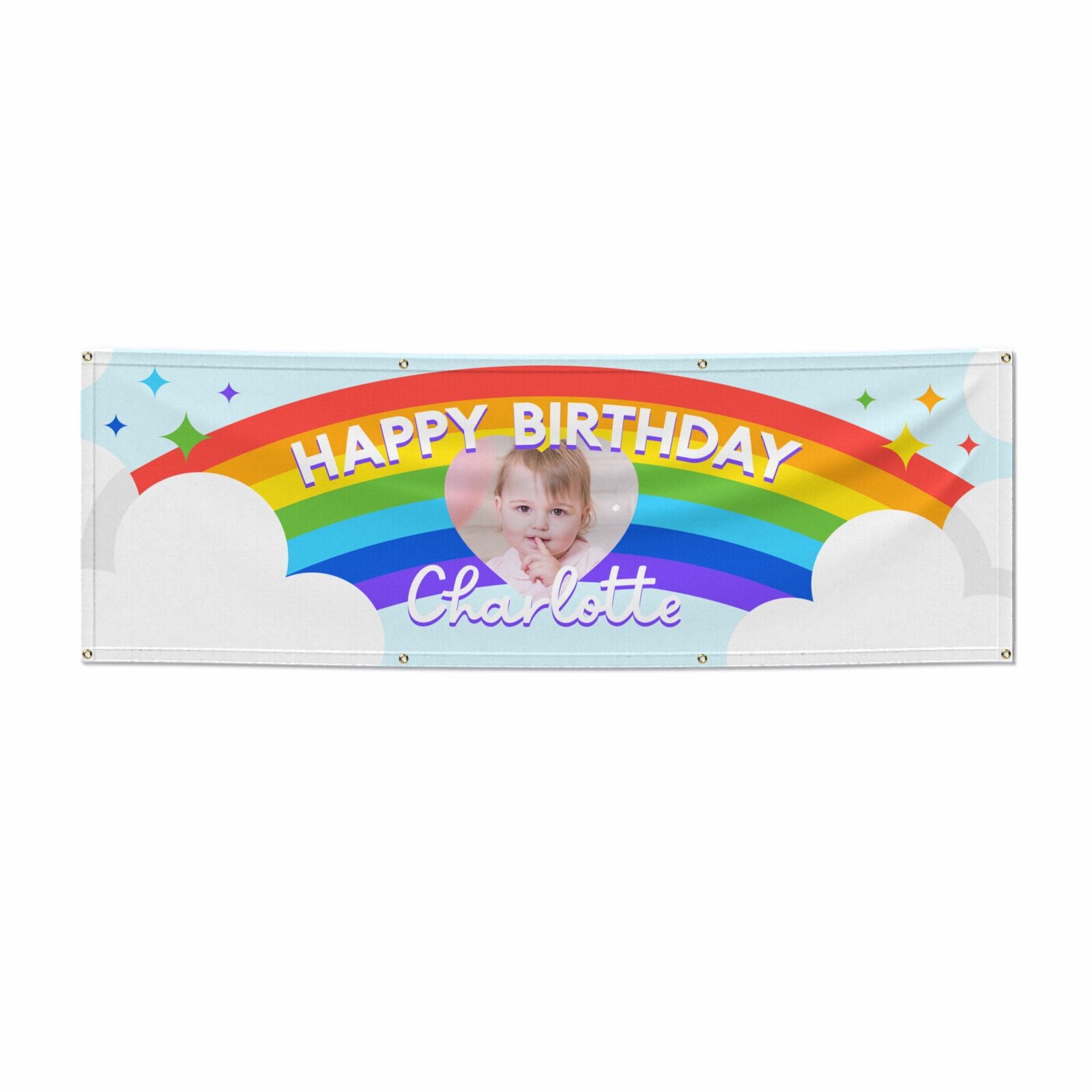 Rainbow Happy Birthday Personalised 6x2 Vinly Banner with Grommets