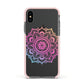 Rainbow Mandala Apple iPhone Xs Impact Case Pink Edge on Black Phone