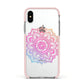 Rainbow Mandala Apple iPhone Xs Impact Case Pink Edge on Silver Phone