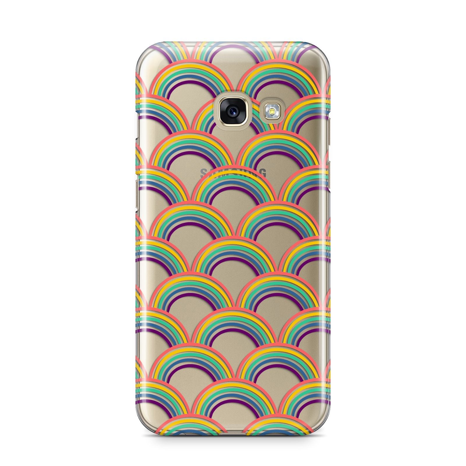 Rainbow Pattern Samsung Galaxy A3 2017 Case on gold phone