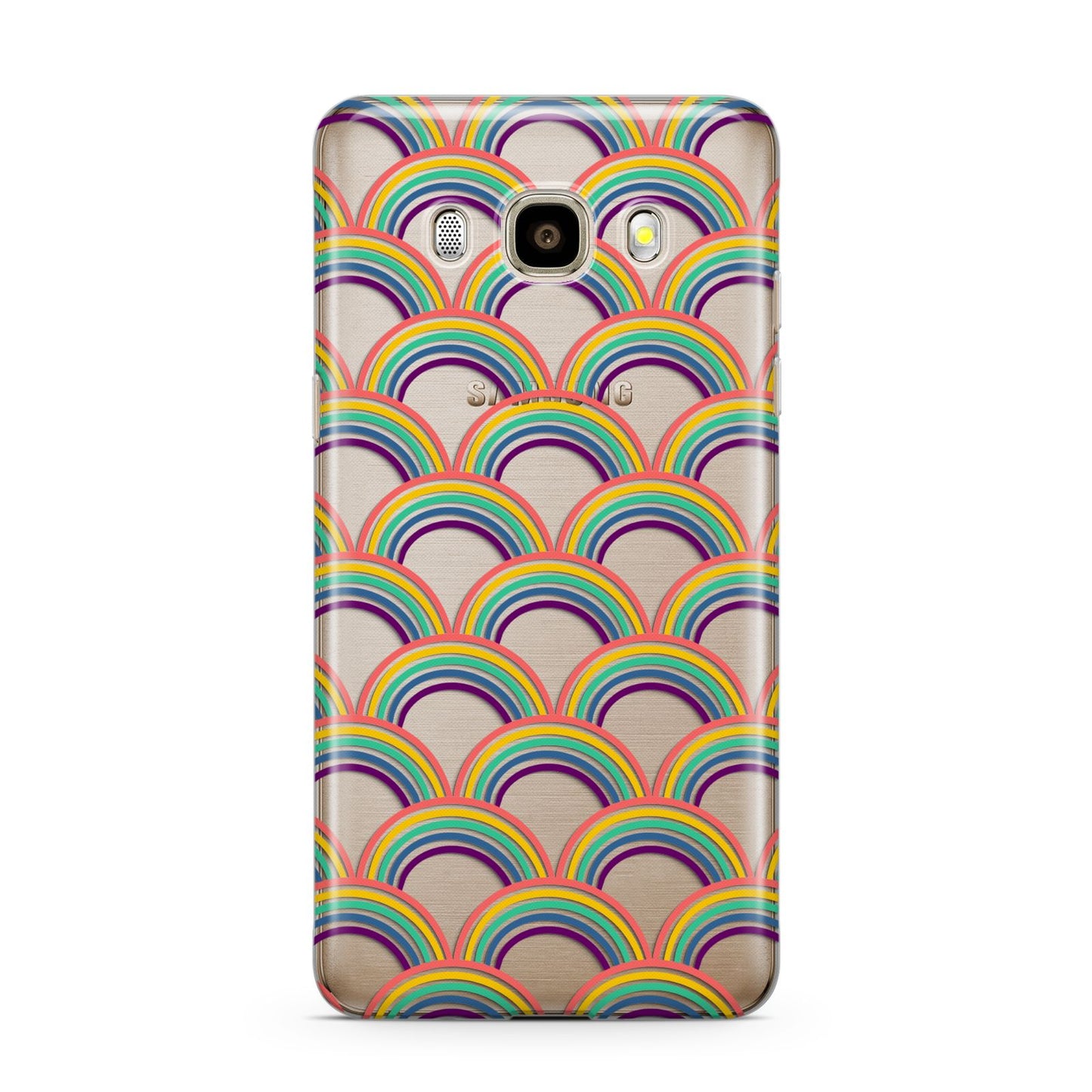 Rainbow Pattern Samsung Galaxy J7 2016 Case on gold phone