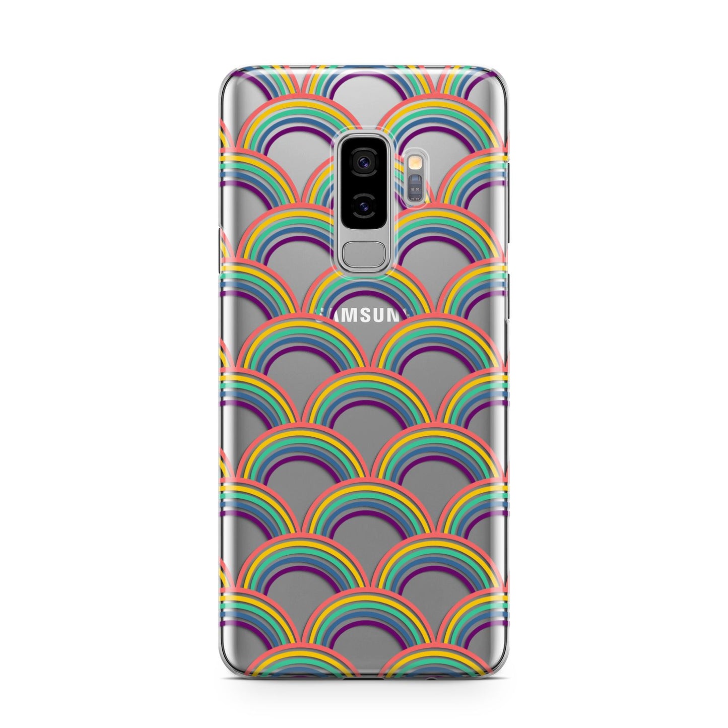 Rainbow Pattern Samsung Galaxy S9 Plus Case on Silver phone