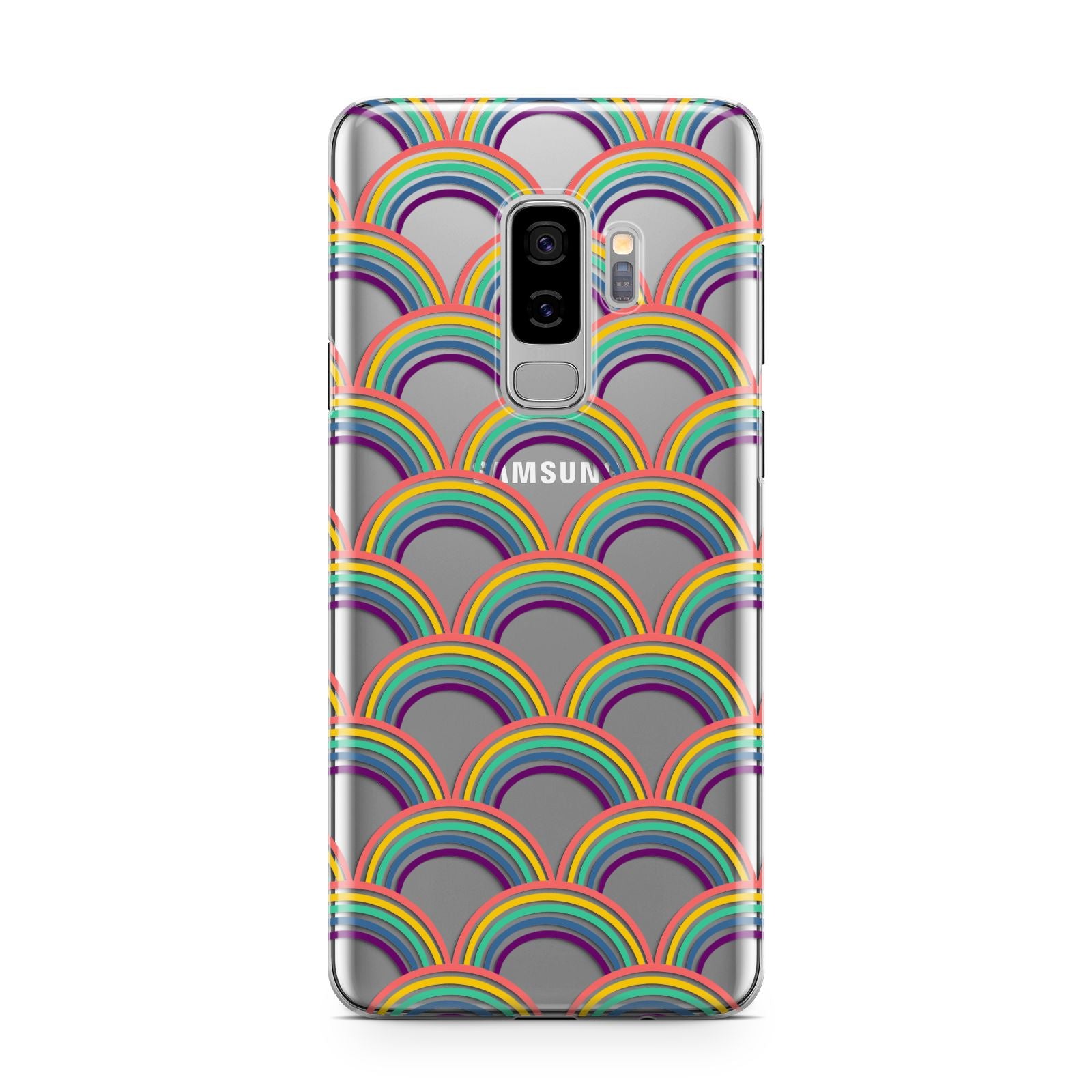 Rainbow Pattern Samsung Galaxy S9 Plus Case on Silver phone