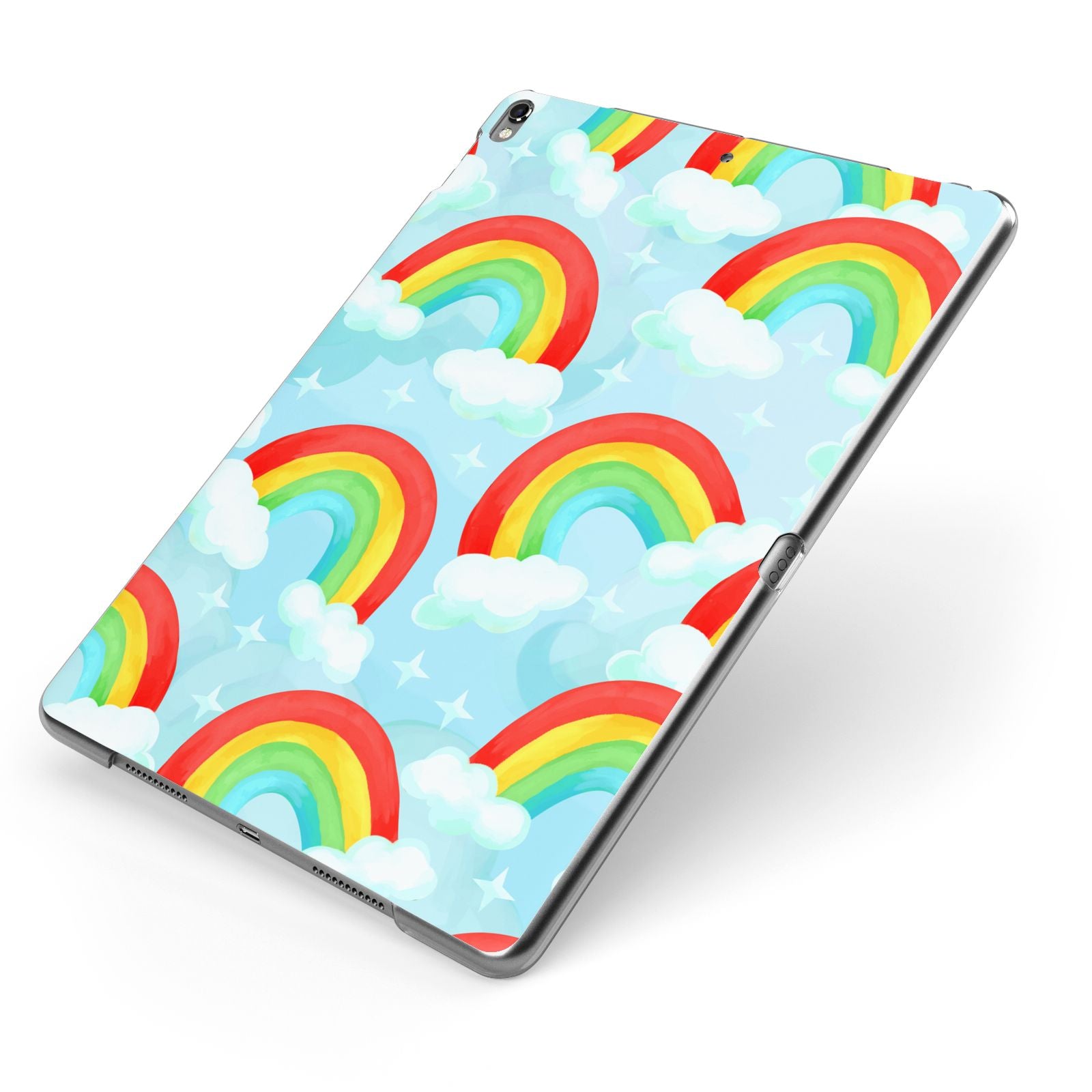 Rainbow Sky Apple iPad Case on Grey iPad Side View